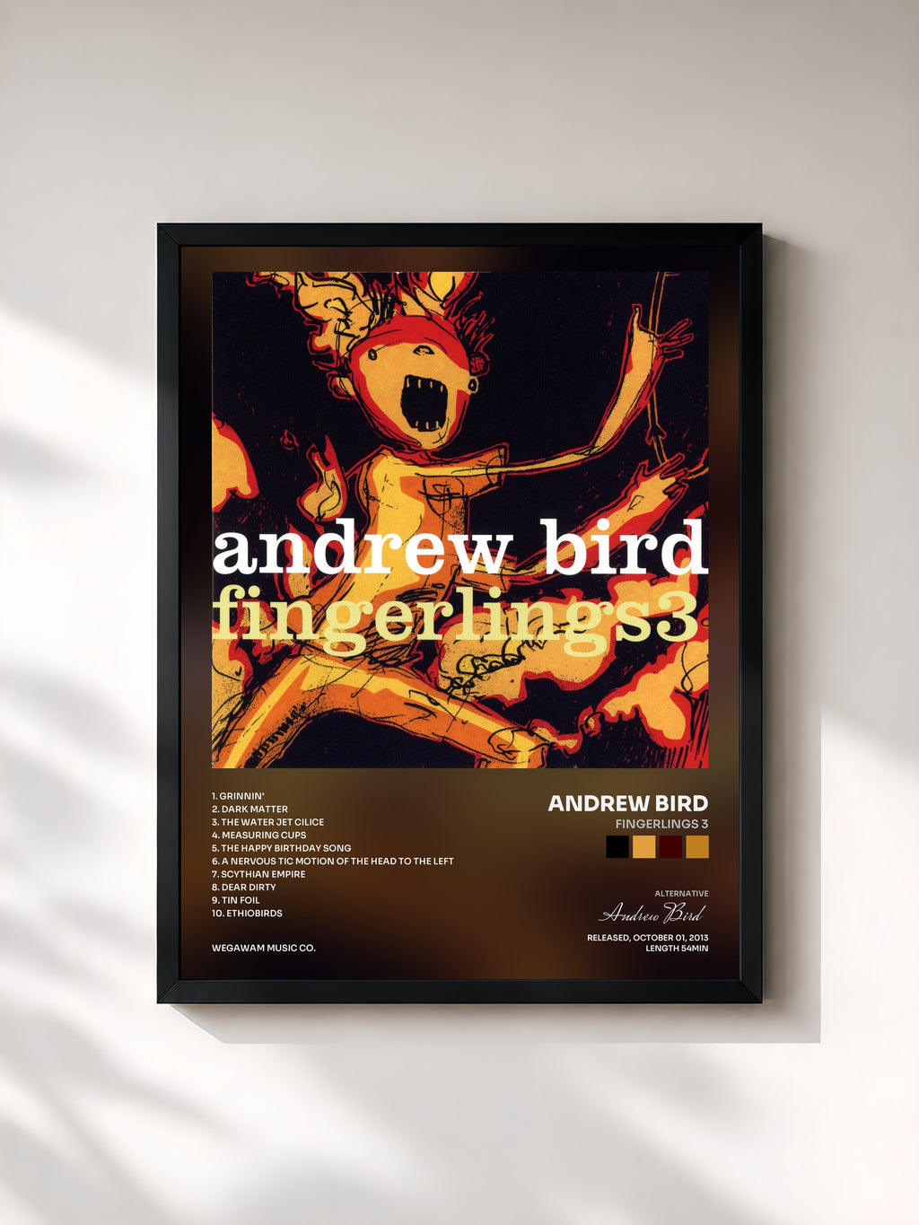 #noir Tableau de l'album Fingerlings 3 de Andrew Bird, cadre noir, imprimé et encadré en France