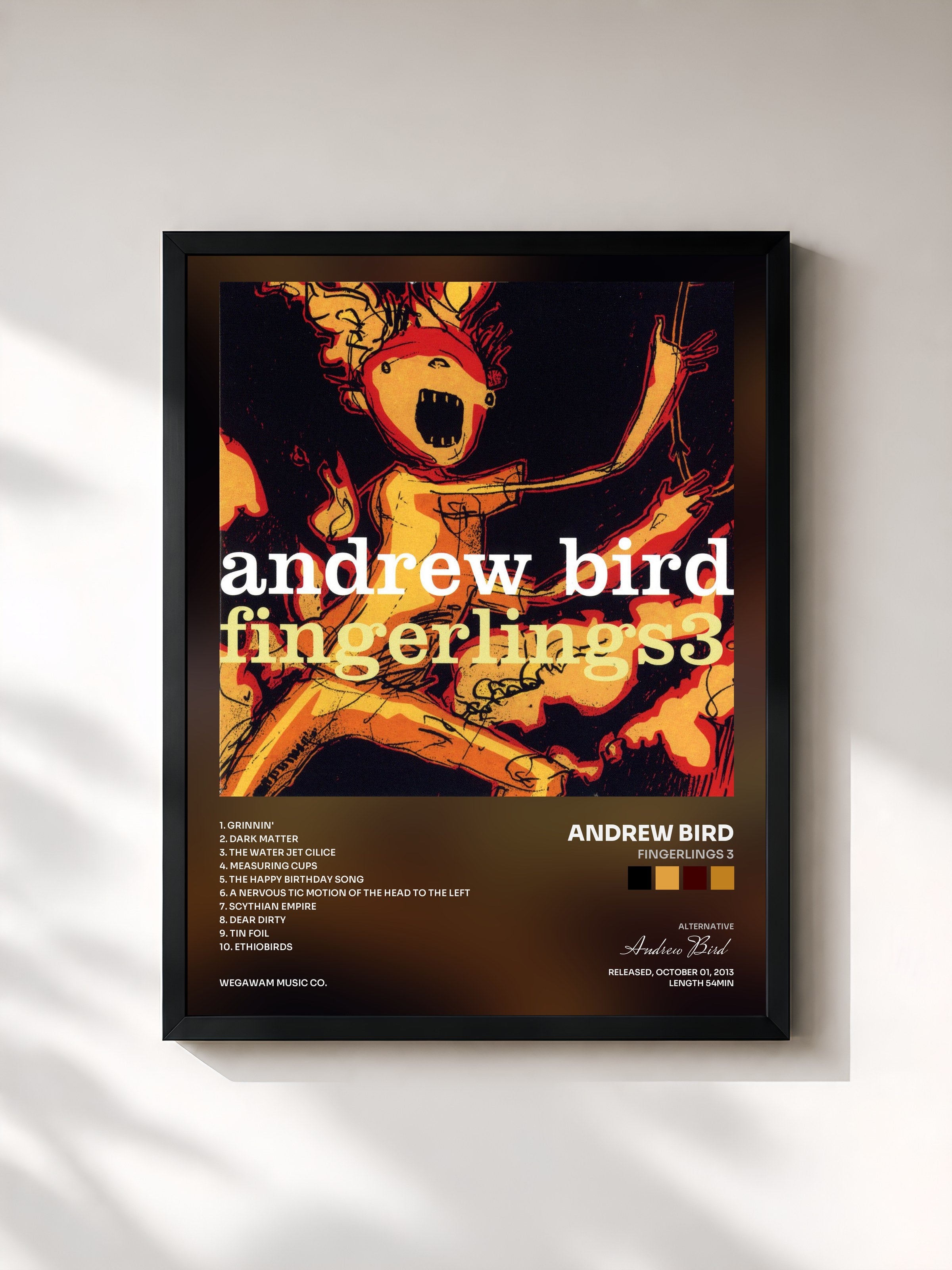 #noir Tableau de l'album Fingerlings 3 de Andrew Bird, cadre noir, imprimé et encadré en France