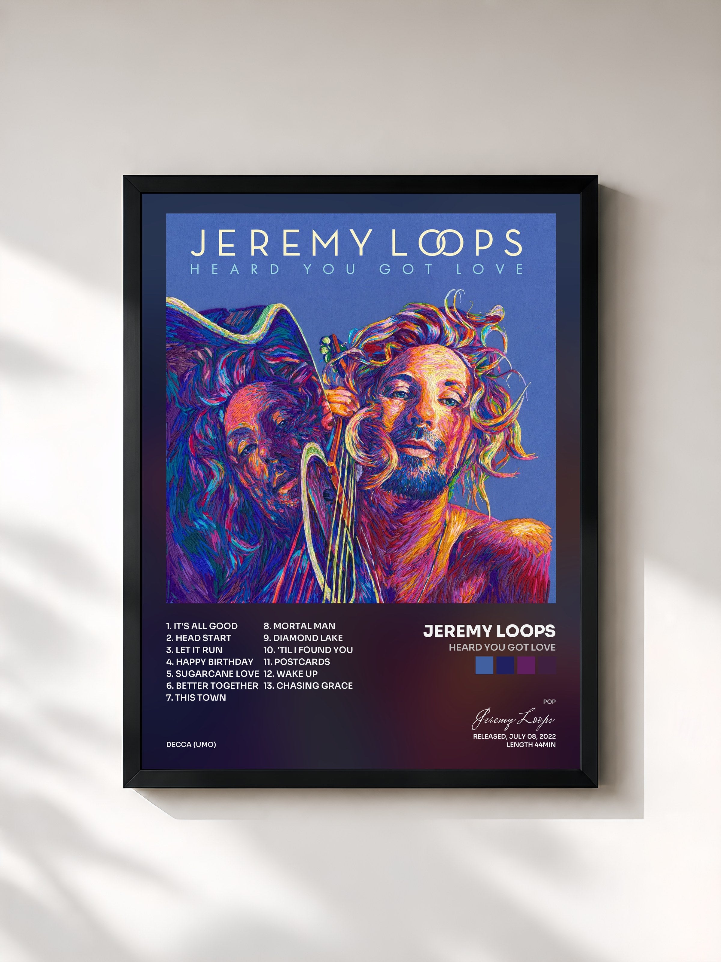 #noir Tableau de l'album Heard You Got Love de Jeremy Loops, cadre noir, imprimé et encadré en France