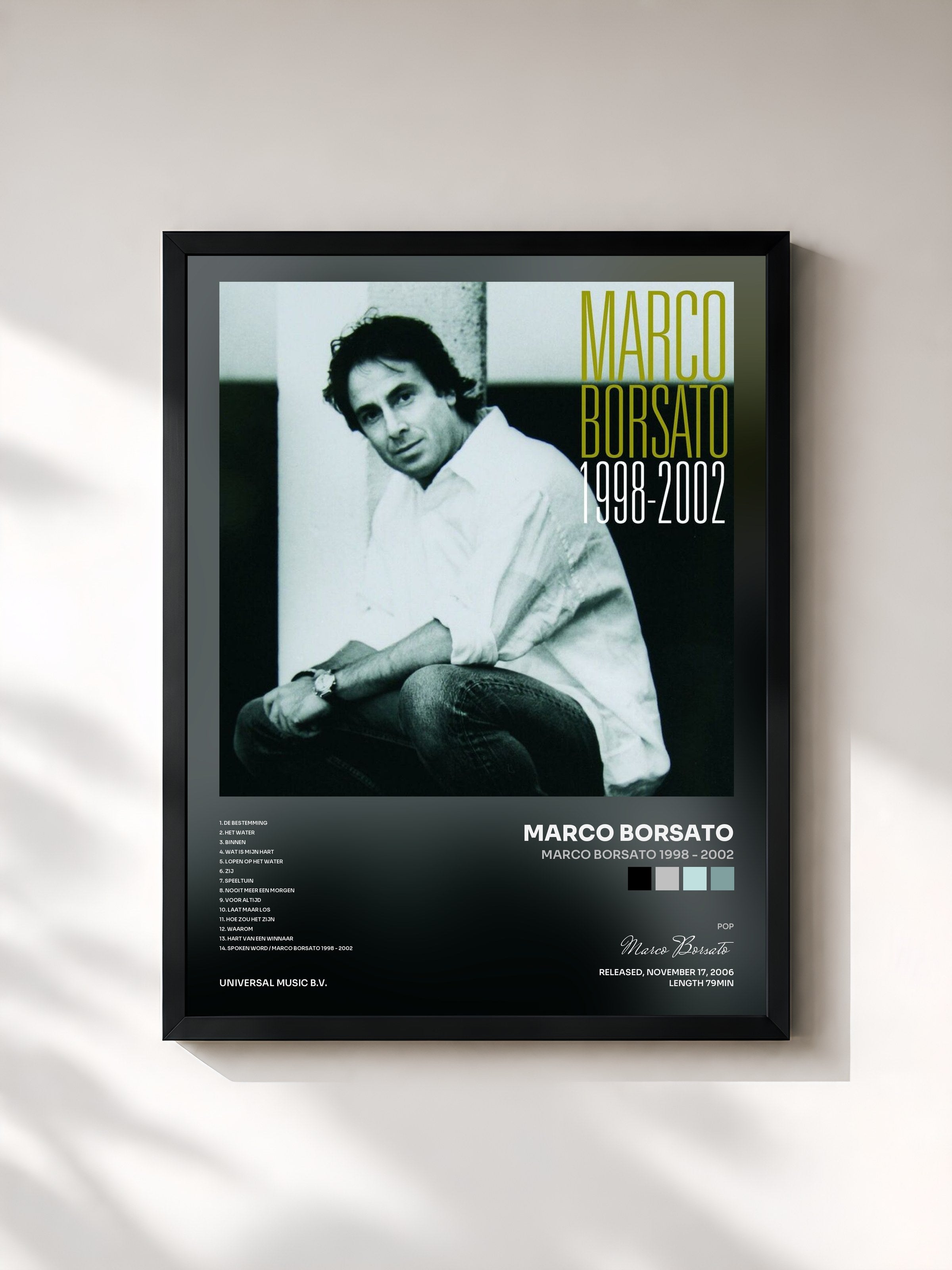 #noir Tableau de l'album Marco Borsato 1998 - 2002 de Marco Borsato, cadre noir, imprimé et encadré en France