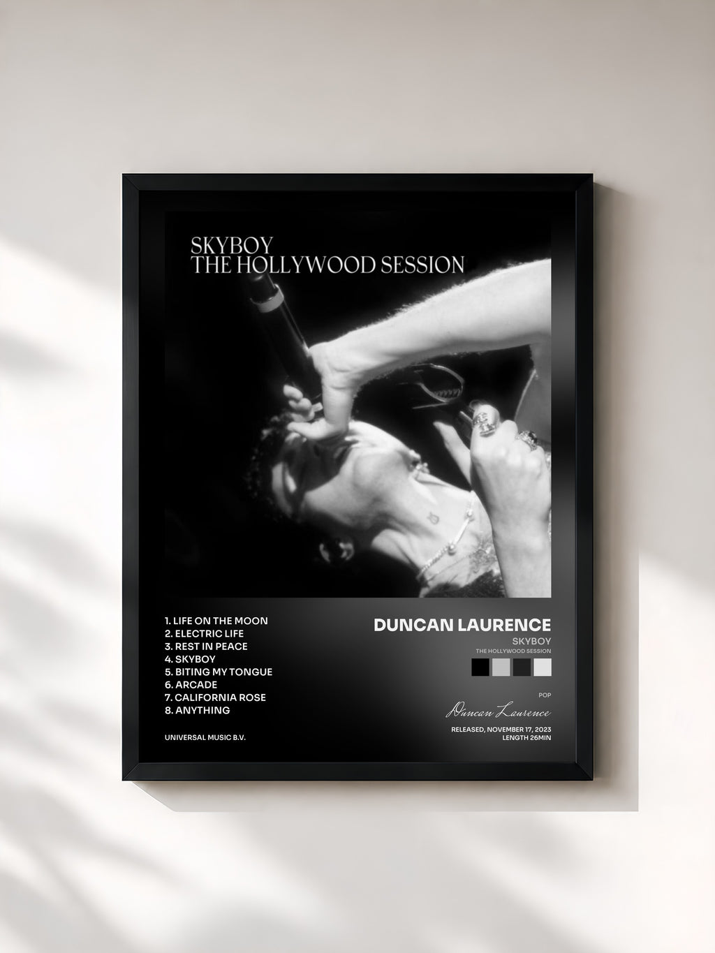 #noir Tableau de l'album SKYBOY (THE HOLLYWOOD SESSION) de Duncan Laurence, cadre noir, imprimé et encadré en France