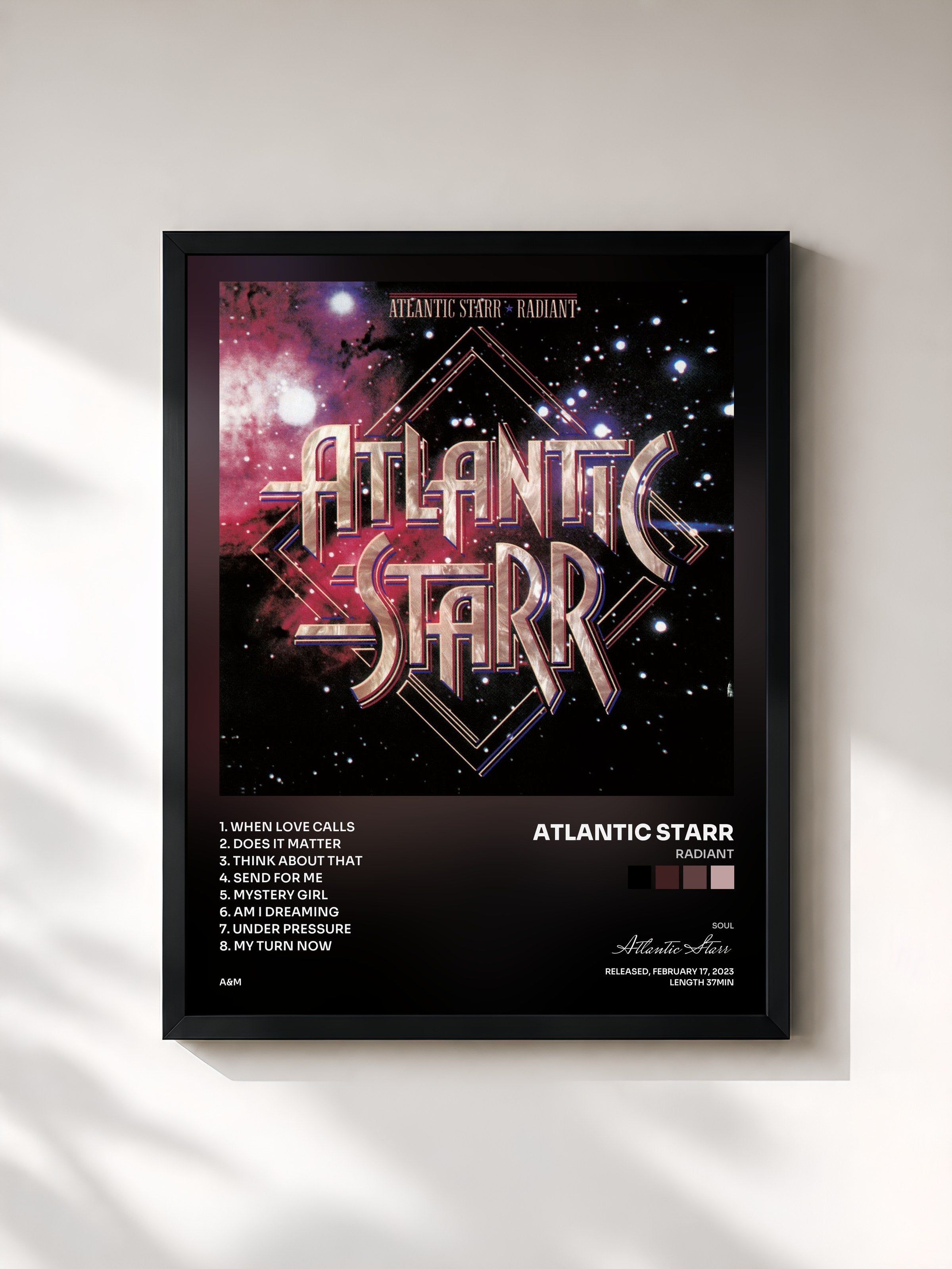 #noir Tableau de l'album Radiant de Atlantic Starr, cadre noir, imprimé et encadré en France