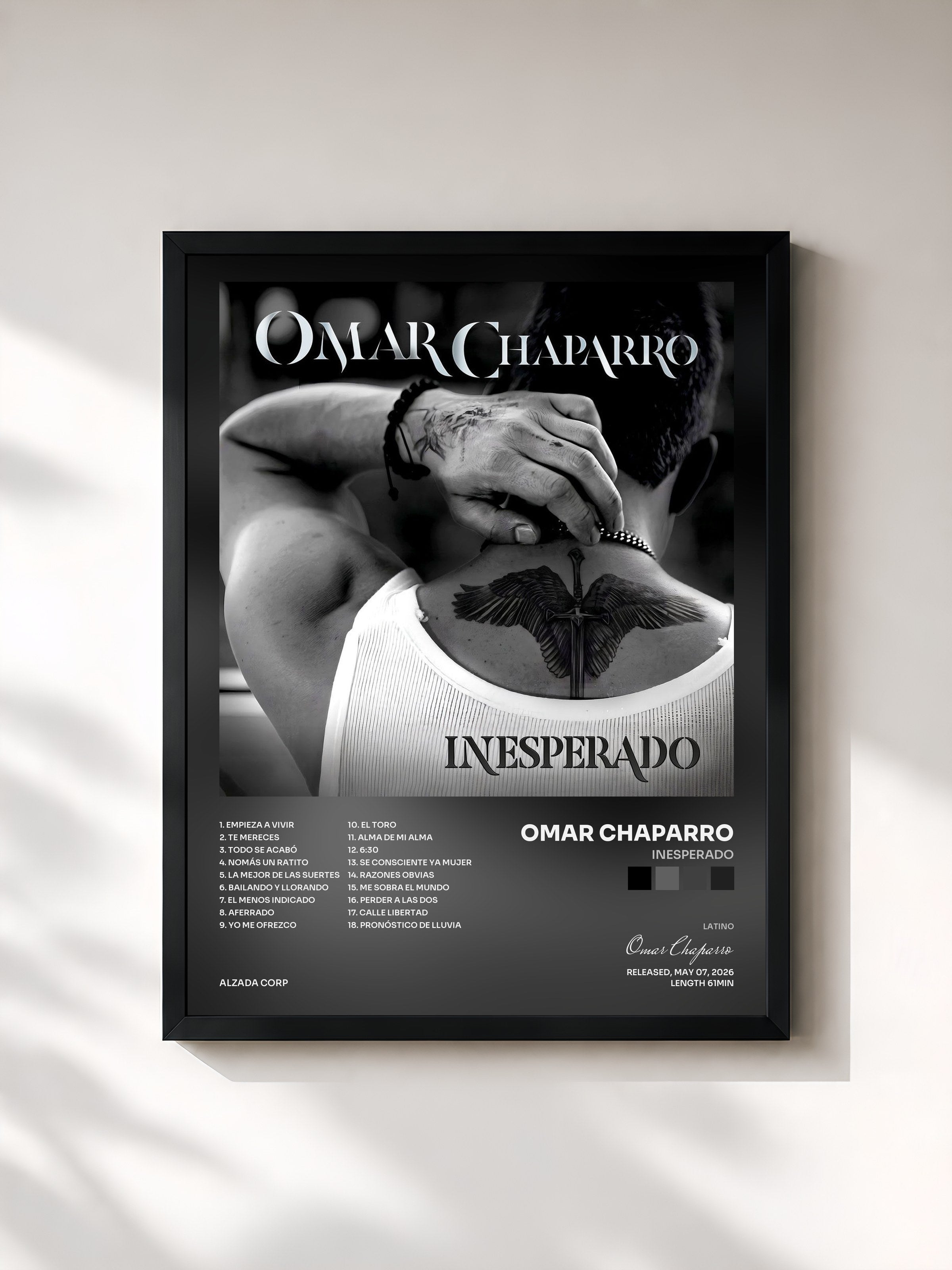 #noir Tableau de l'album Inesperado de Omar Chaparro, cadre noir, imprimé et encadré en France