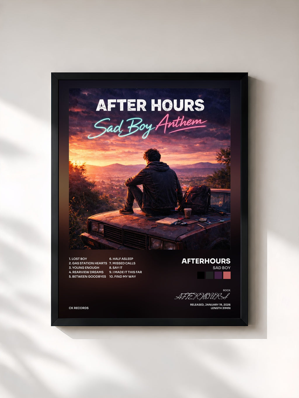 #noir Tableau de l'album Sad Boy de AFTERHOURS, cadre noir, imprimé et encadré en France