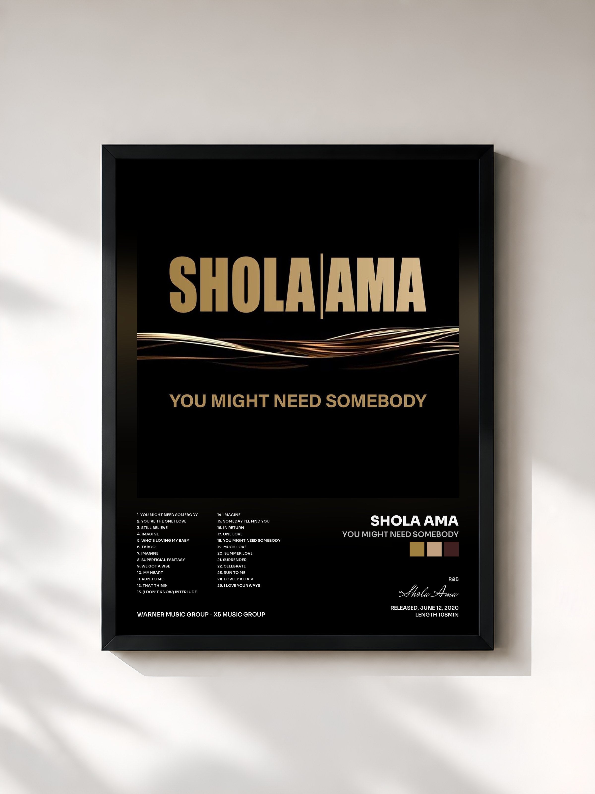 #noir Tableau de l'album You Might Need Somebody de Shola Ama, cadre noir, imprimé et encadré en France