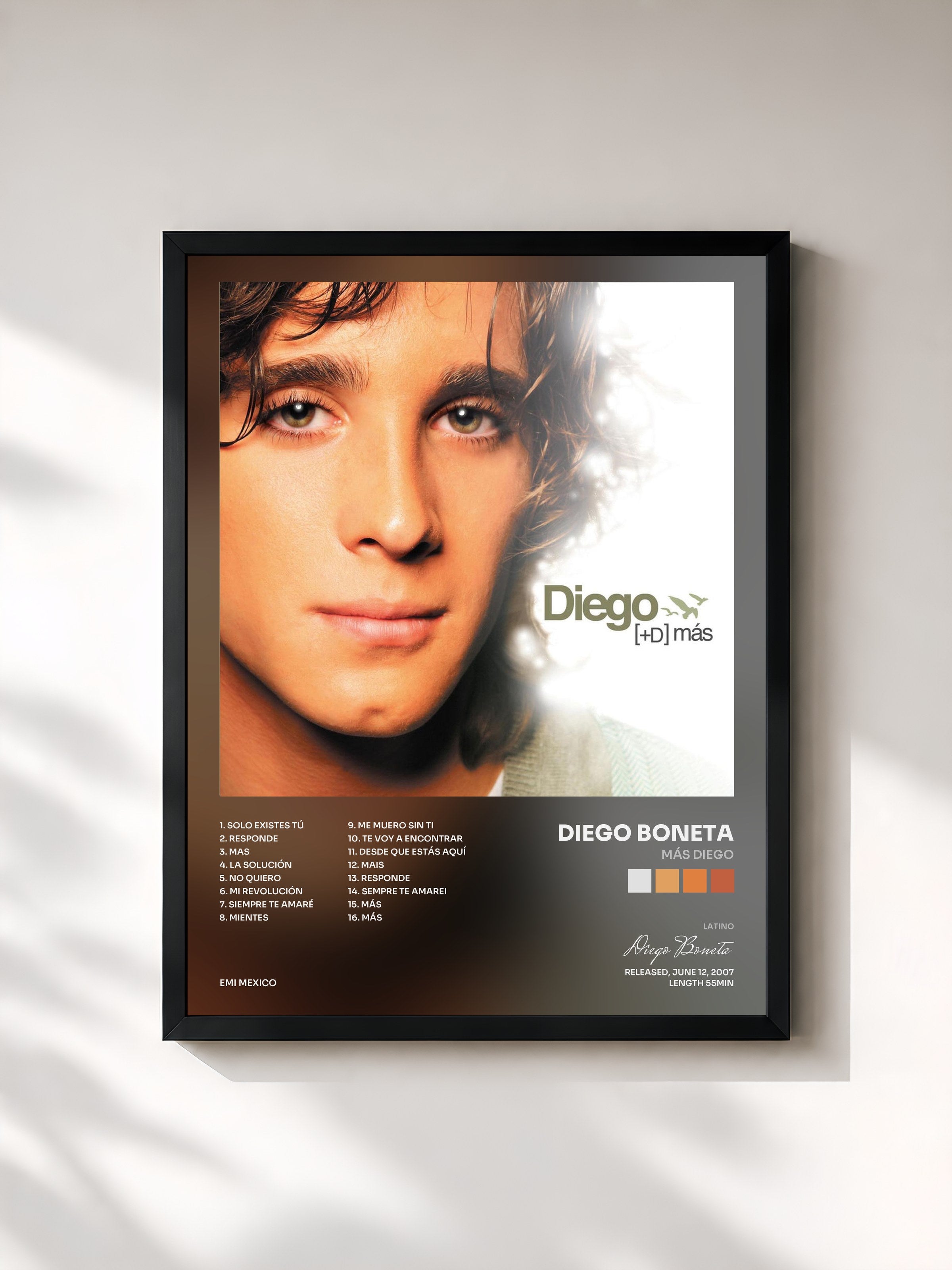 #noir Tableau de l'album Más Diego de Diego Boneta, cadre noir, imprimé et encadré en France