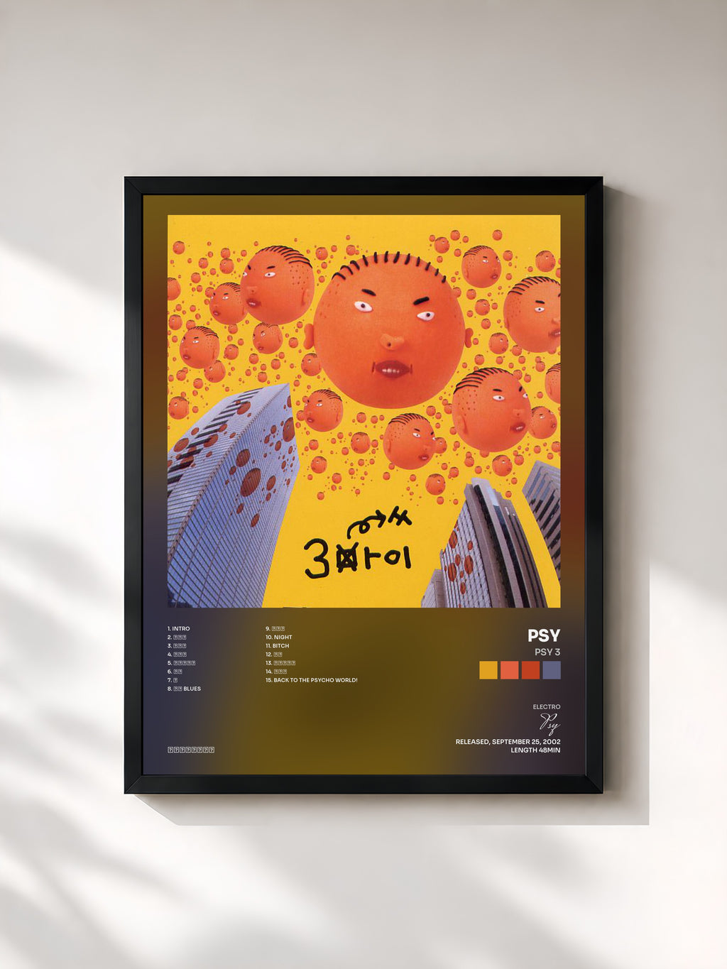 #noir Tableau de l'album Psy 3 de Psy, cadre noir, imprimé et encadré en France