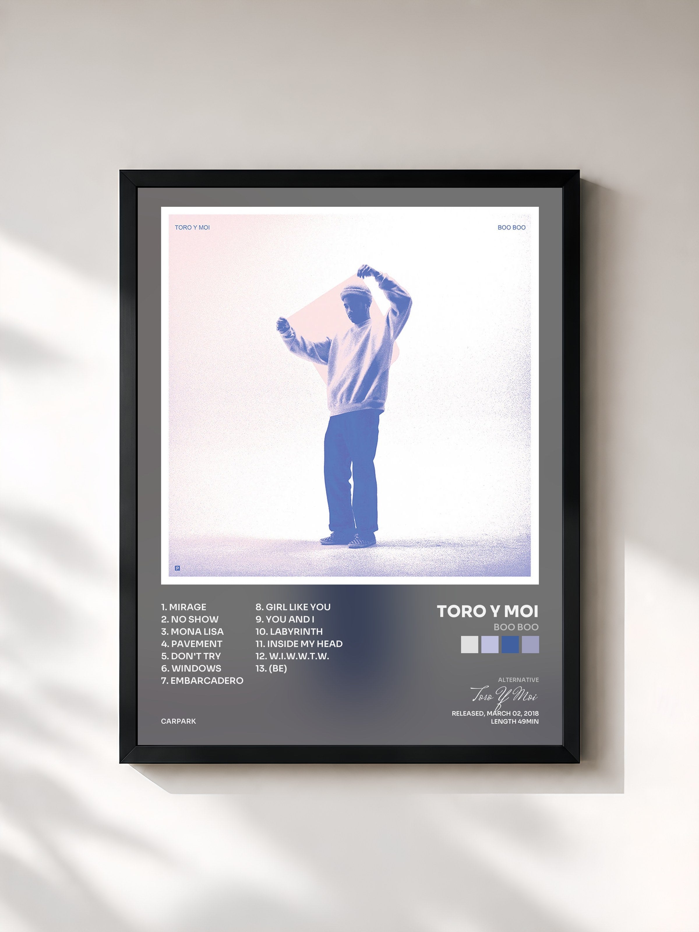 #noir Tableau de l'album Boo Boo de Toro Y Moi, cadre noir, imprimé et encadré en France