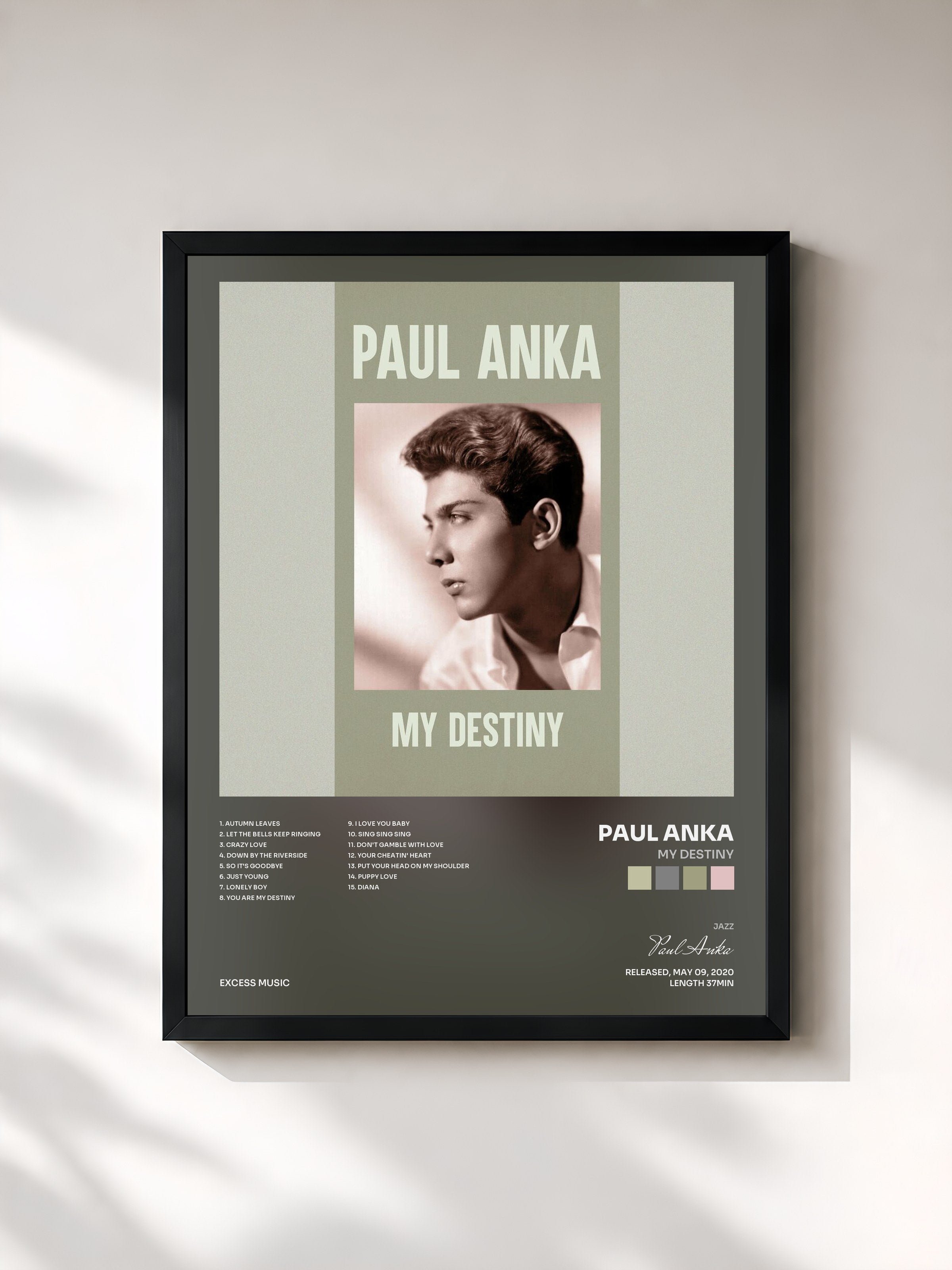 #noir Tableau de l'album My Destiny de Paul Anka, cadre noir, imprimé et encadré en France