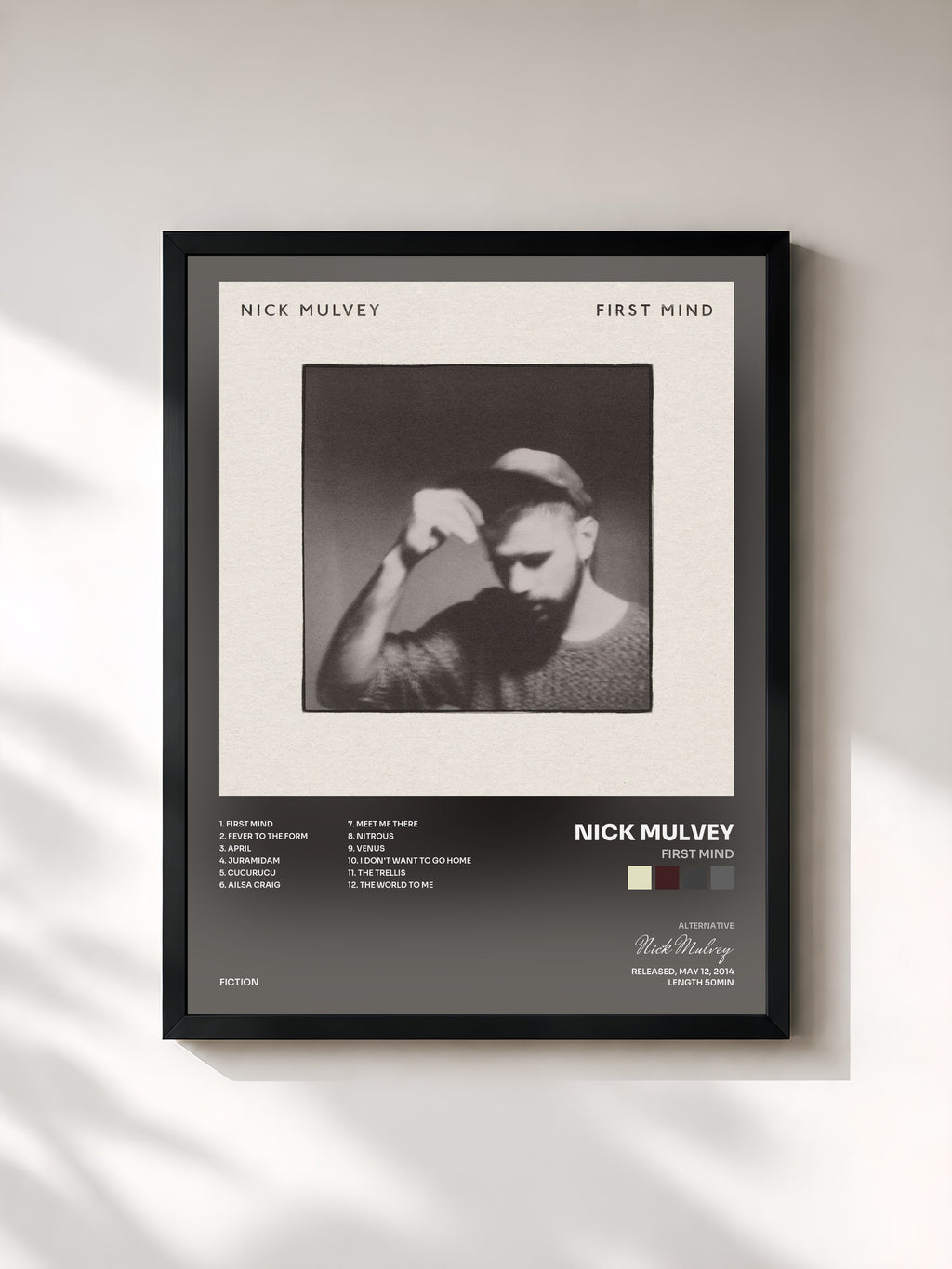 #noir Tableau de l'album First Mind de Nick Mulvey, cadre noir, imprimé et encadré en France