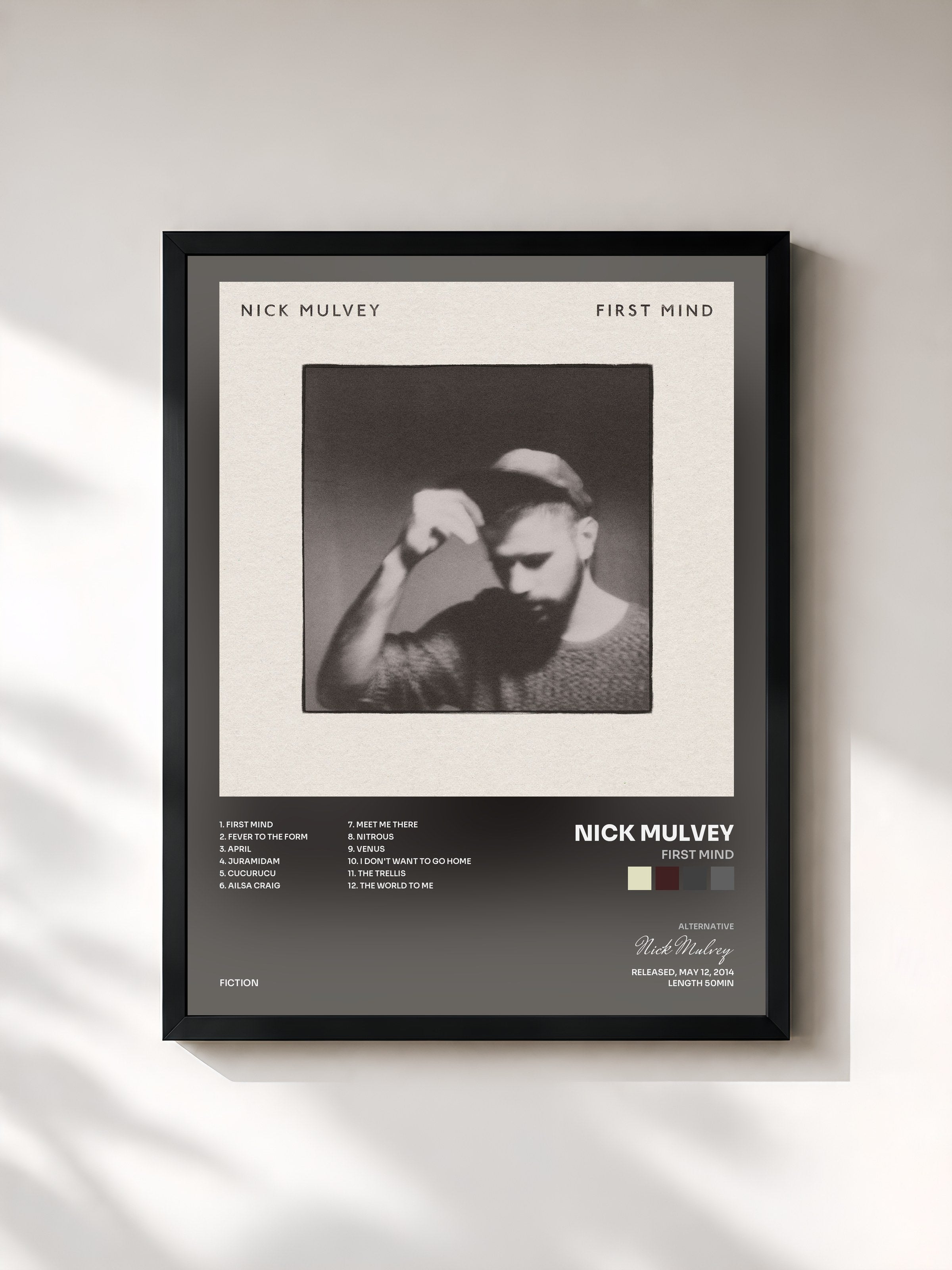#noir Tableau de l'album First Mind de Nick Mulvey, cadre noir, imprimé et encadré en France