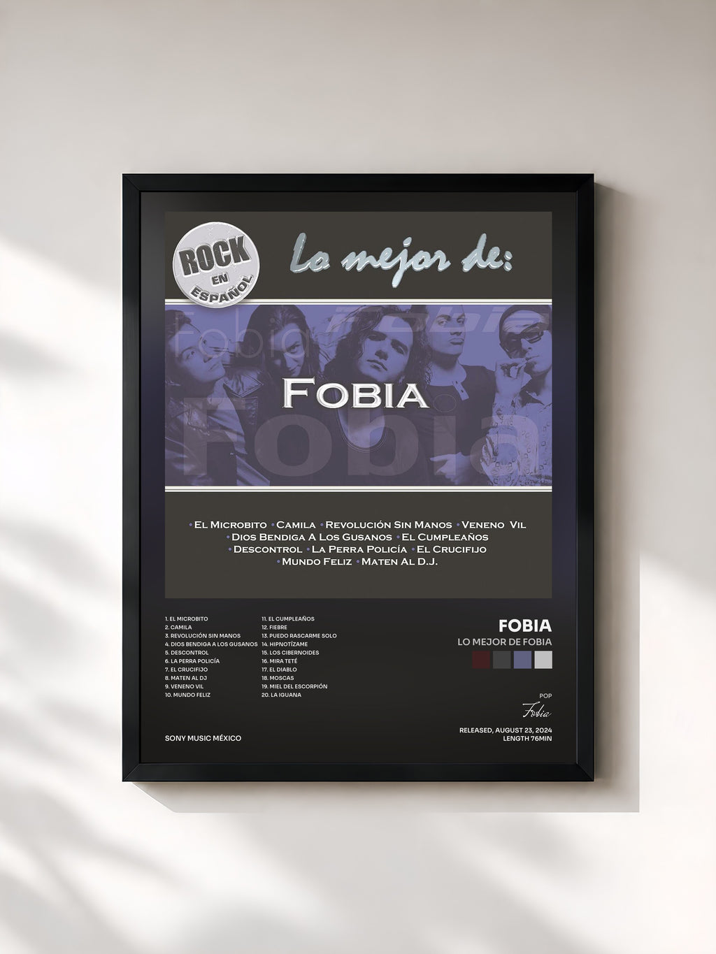 #noir Tableau de l'album Lo Mejor de Fobia de Fobia, cadre noir, imprimé et encadré en France