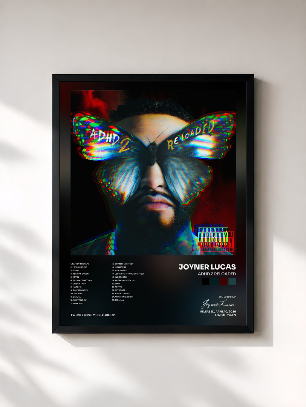 #noir Tableau de l'album ADHD 2 Reloaded de Joyner Lucas, cadre noir, imprimé et encadré en France