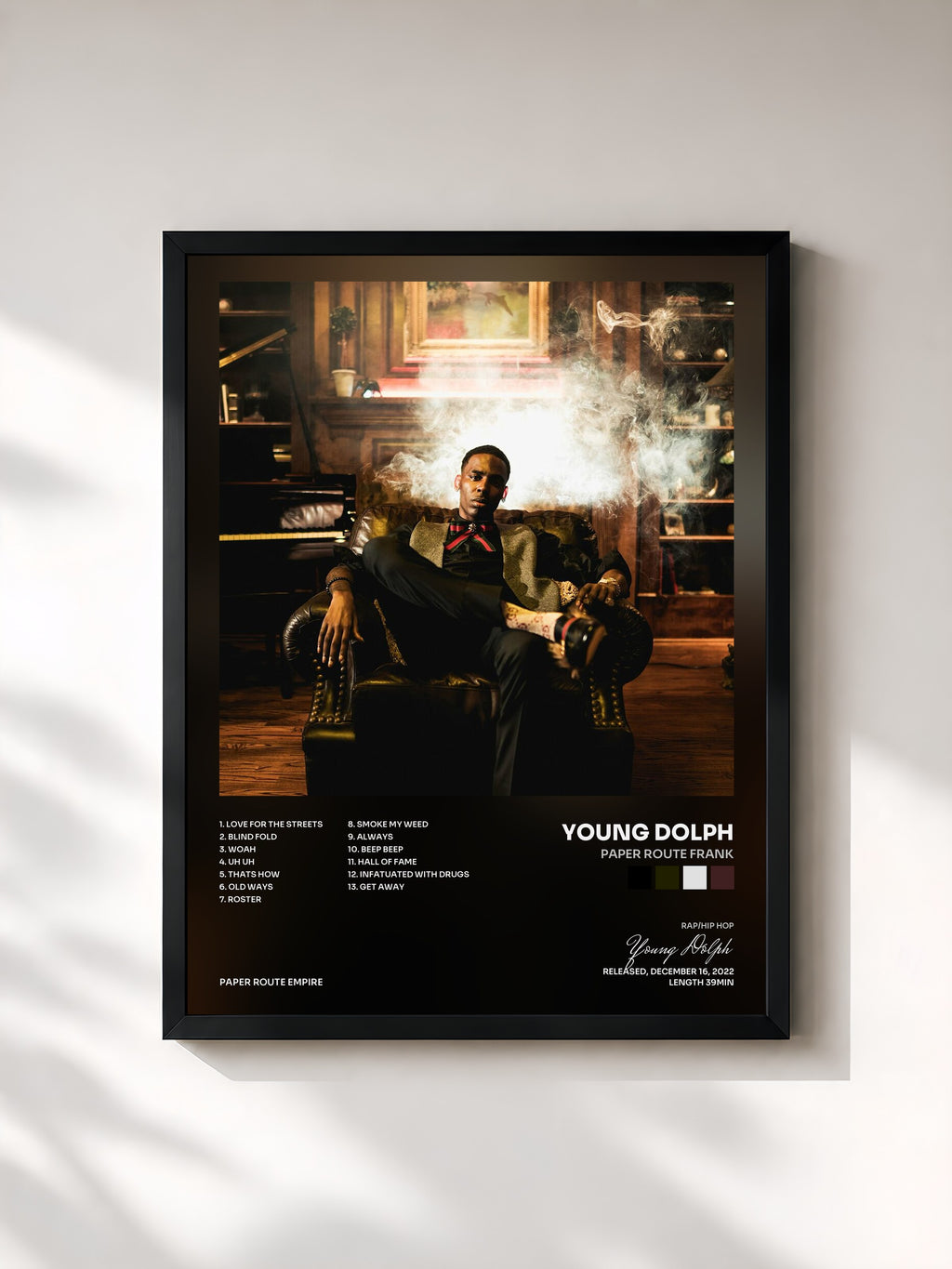 #noir Tableau de l'album Paper Route Frank de Young Dolph, cadre noir, imprimé et encadré en France