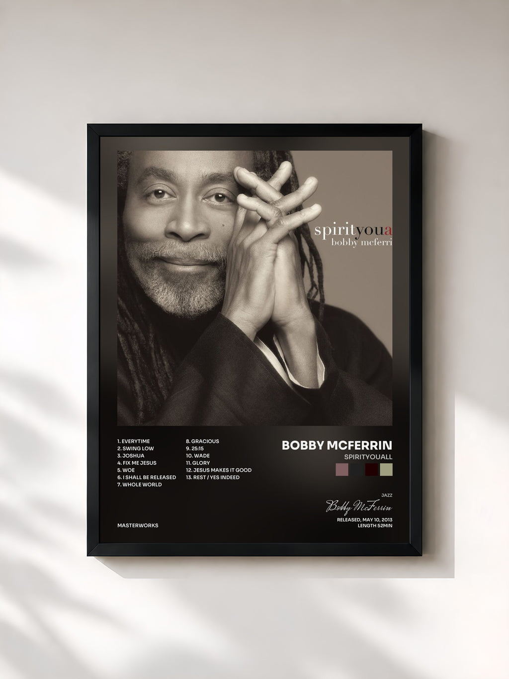 #noir Tableau de l'album spirityouall de Bobby McFerrin, cadre noir, imprimé et encadré en France
