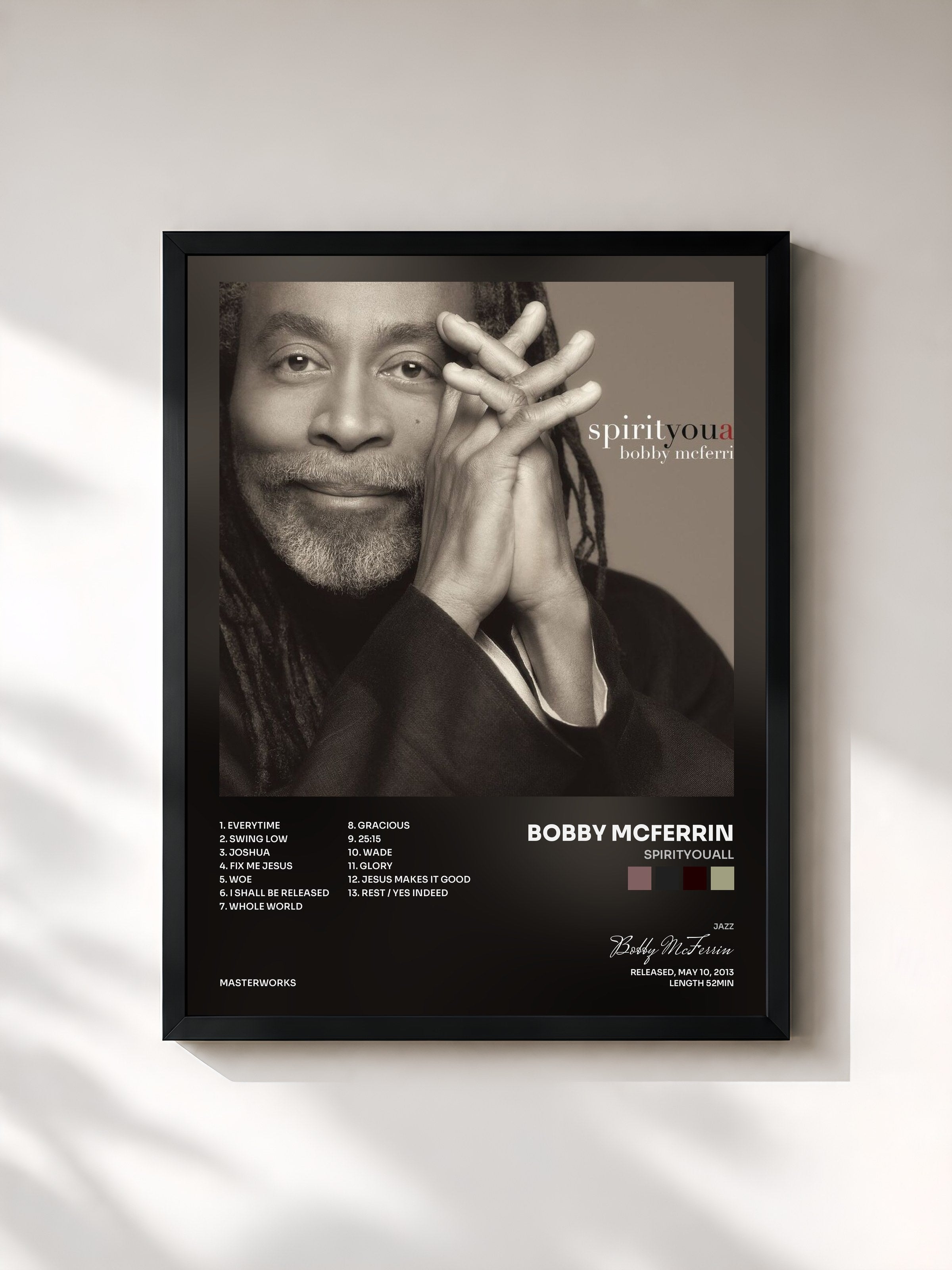 #noir Tableau de l'album spirityouall de Bobby McFerrin, cadre noir, imprimé et encadré en France