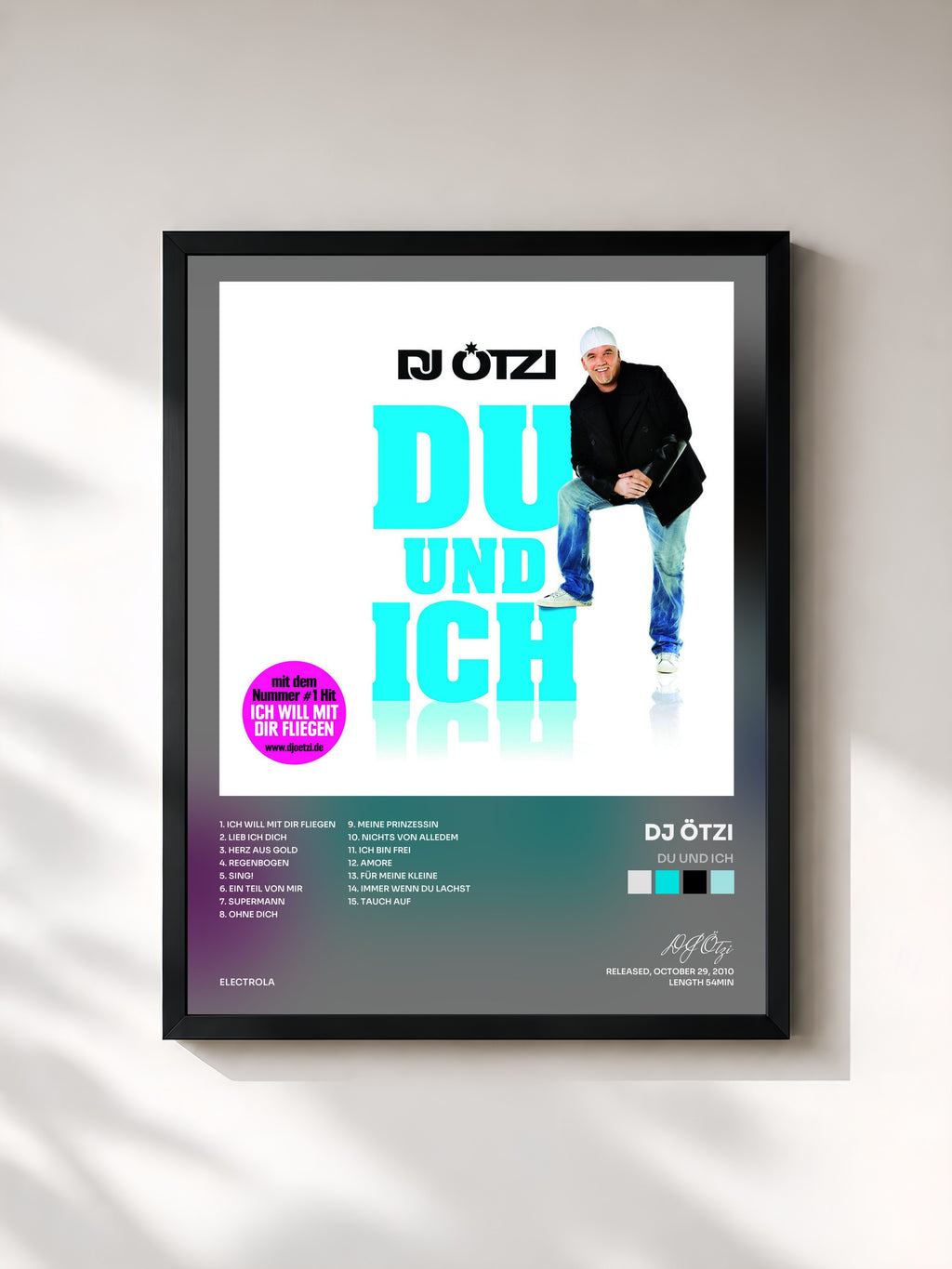 #noir Tableau de l'album Du und ich de DJ Ötzi, cadre noir, imprimé et encadré en France