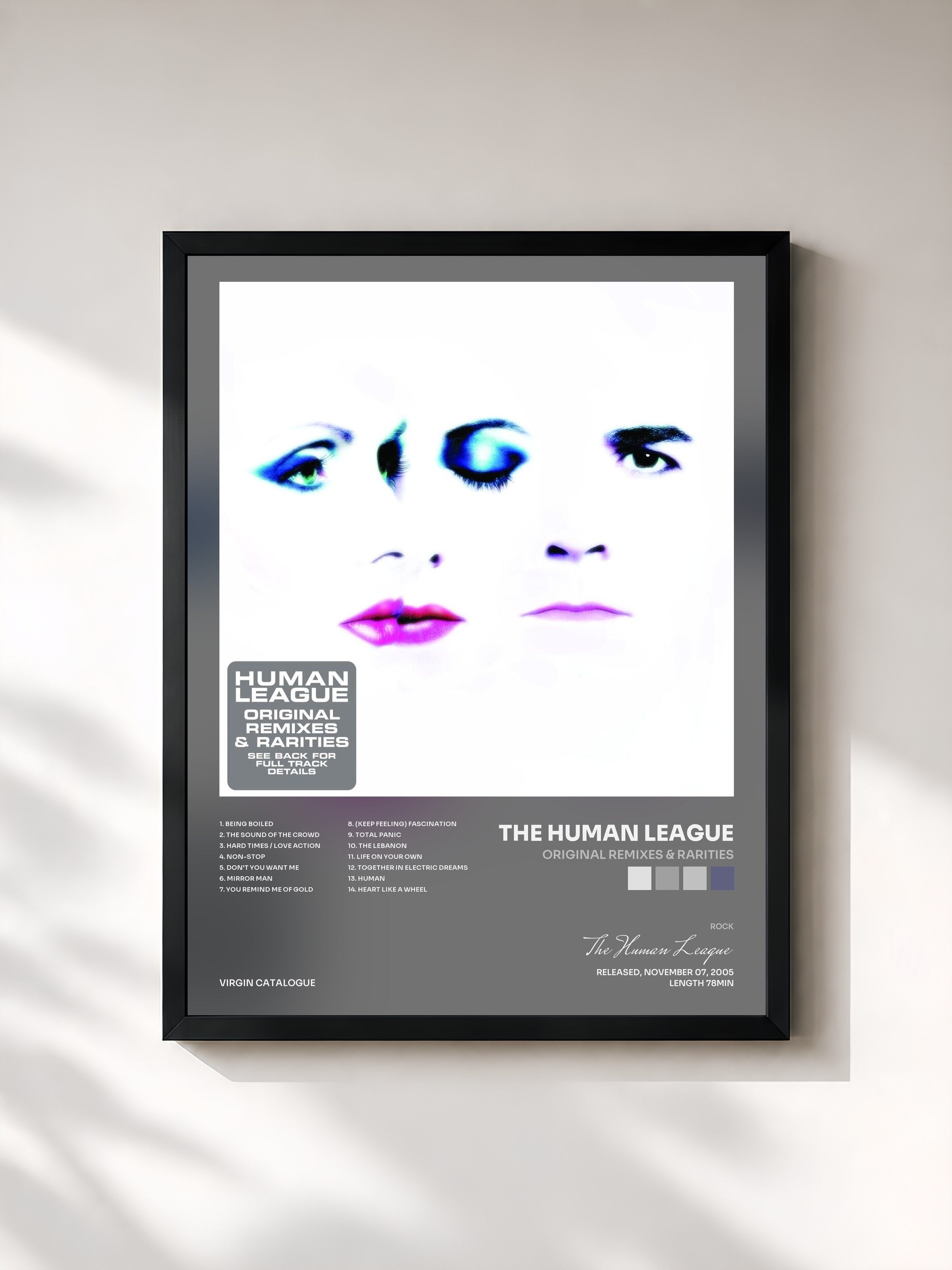 #noir Tableau de l'album Original Remixes & Rarities de The Human League, cadre noir, imprimé et encadré en France