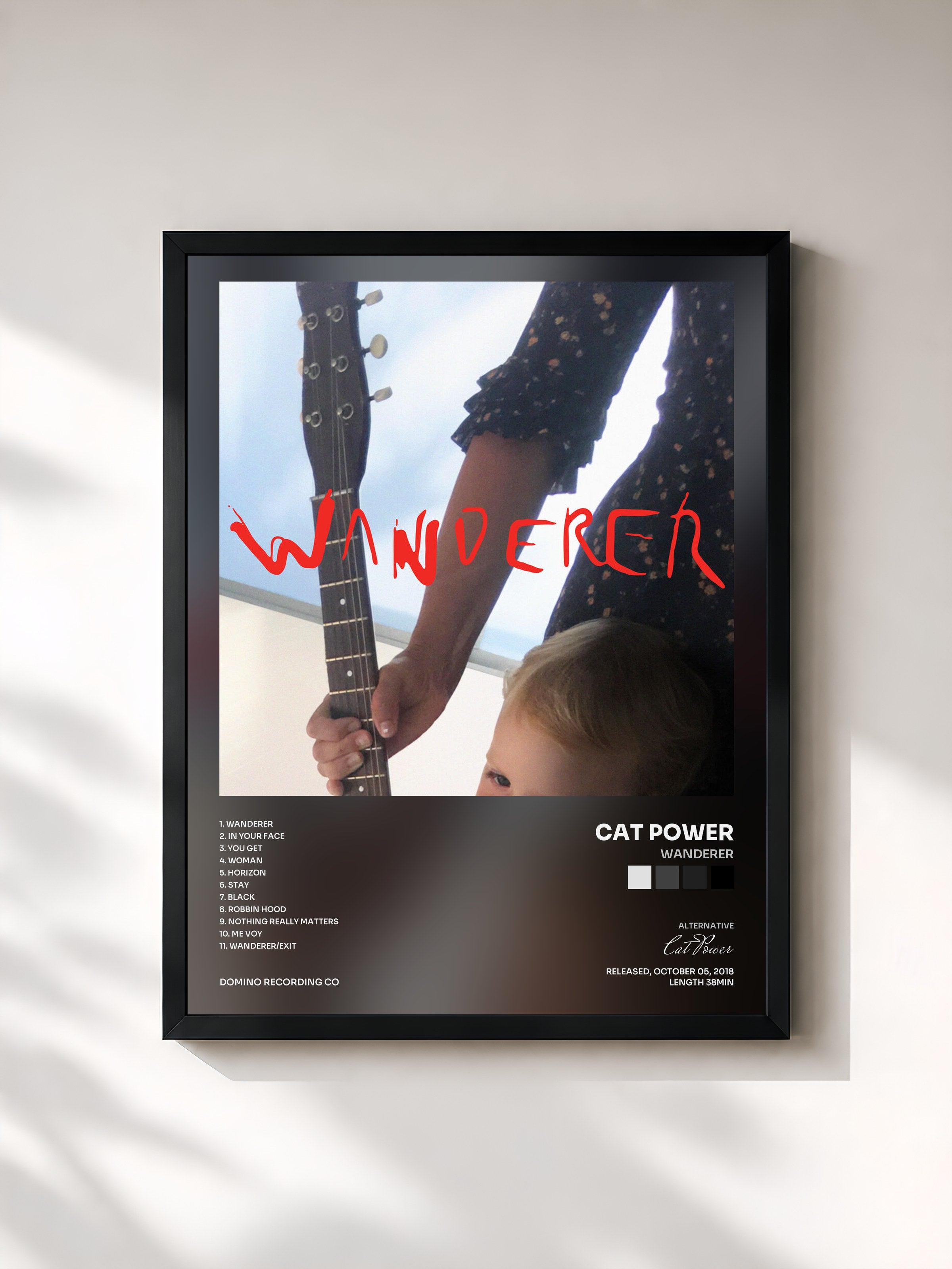 #noir Tableau de l'album Wanderer de Cat Power, cadre noir, imprimé et encadré en France