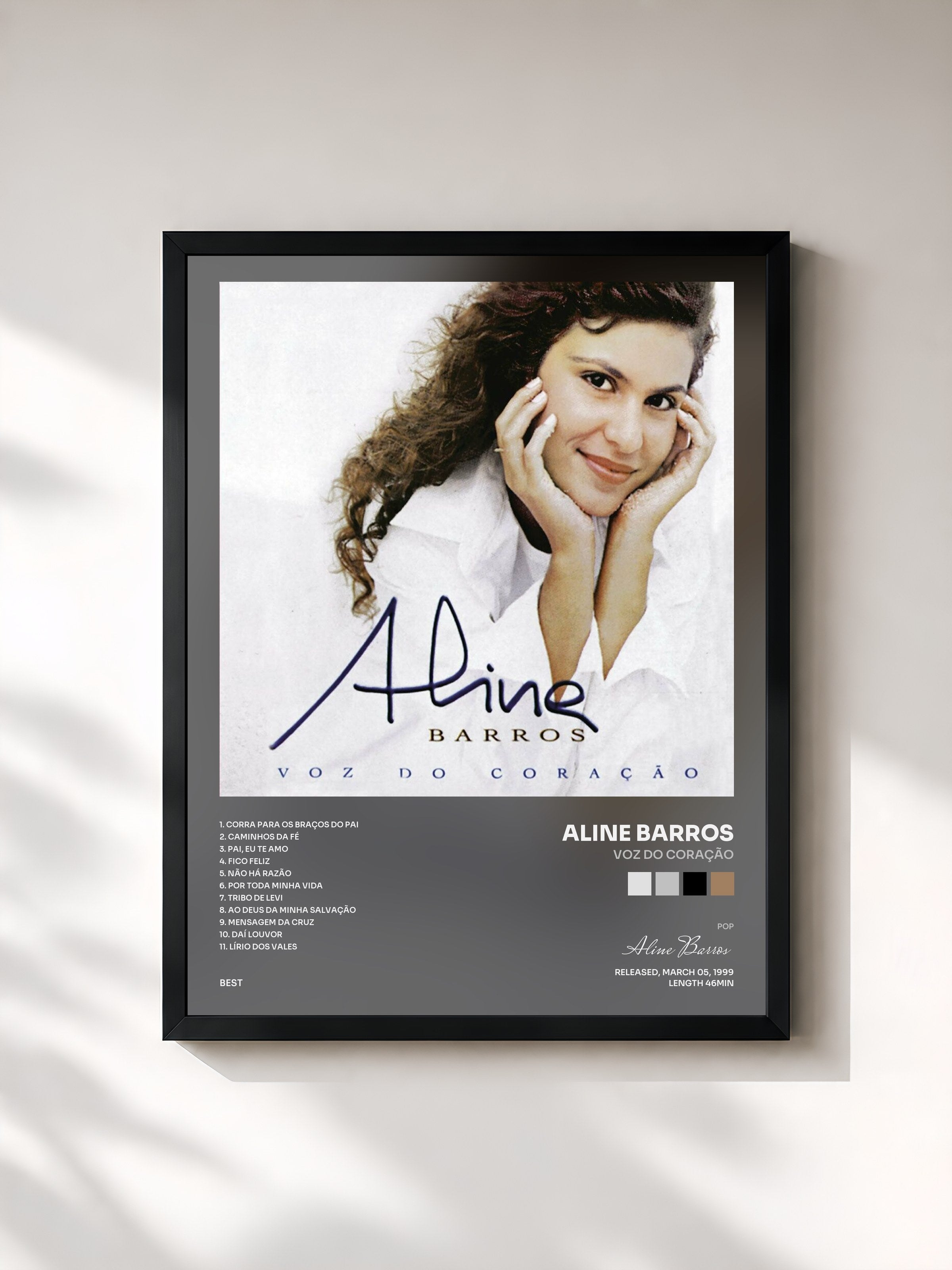 #noir Tableau de l'album Voz do Coração de Aline Barros, cadre noir, imprimé et encadré en France
