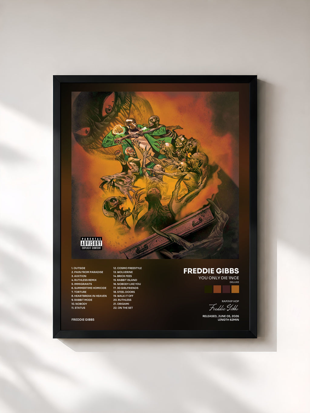 #noir Tableau de l'album You Only Die 1nce (Deluxe) de Freddie Gibbs, cadre noir, imprimé et encadré en France