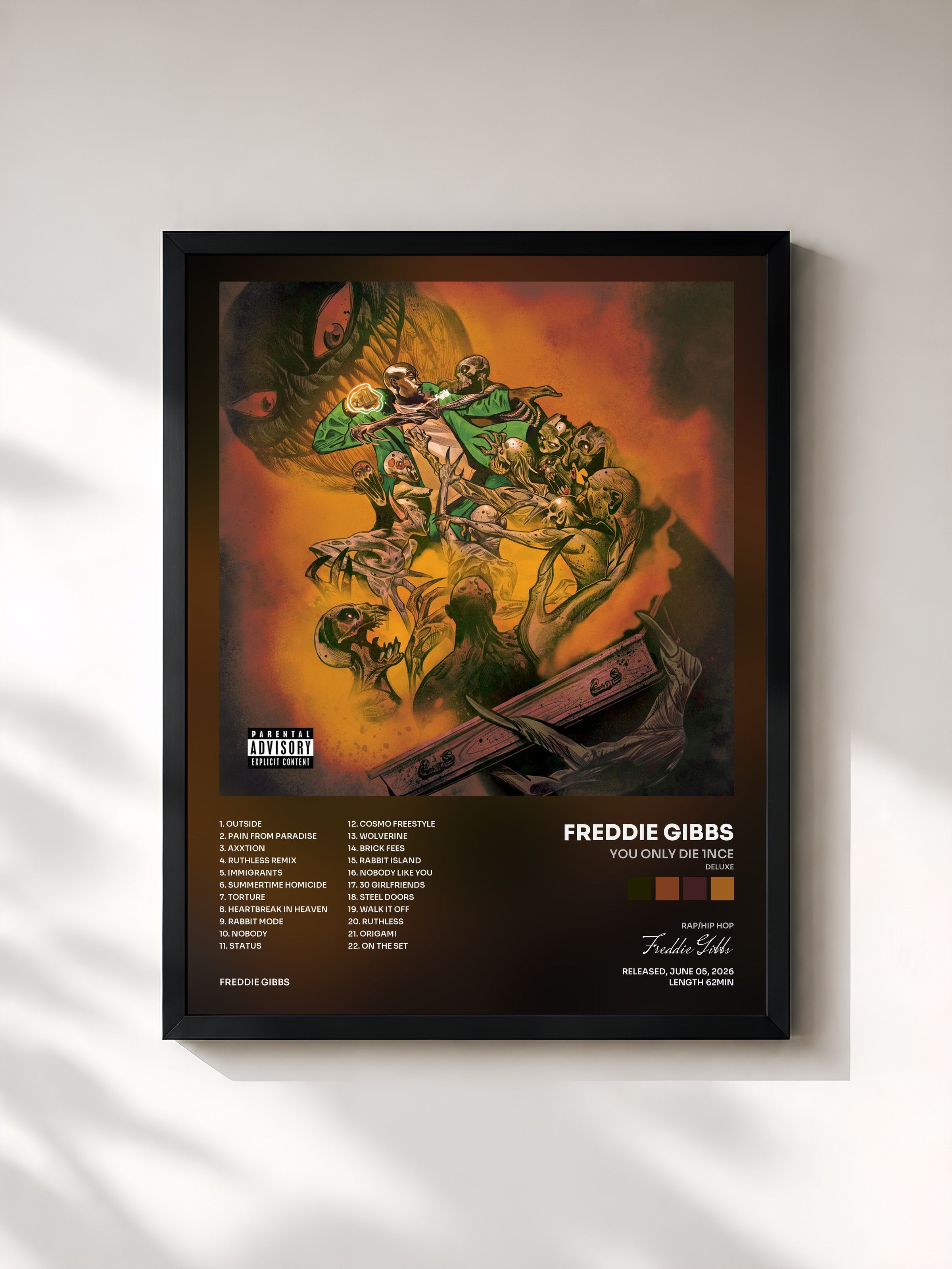 #noir Tableau de l'album You Only Die 1nce (Deluxe) de Freddie Gibbs, cadre noir, imprimé et encadré en France