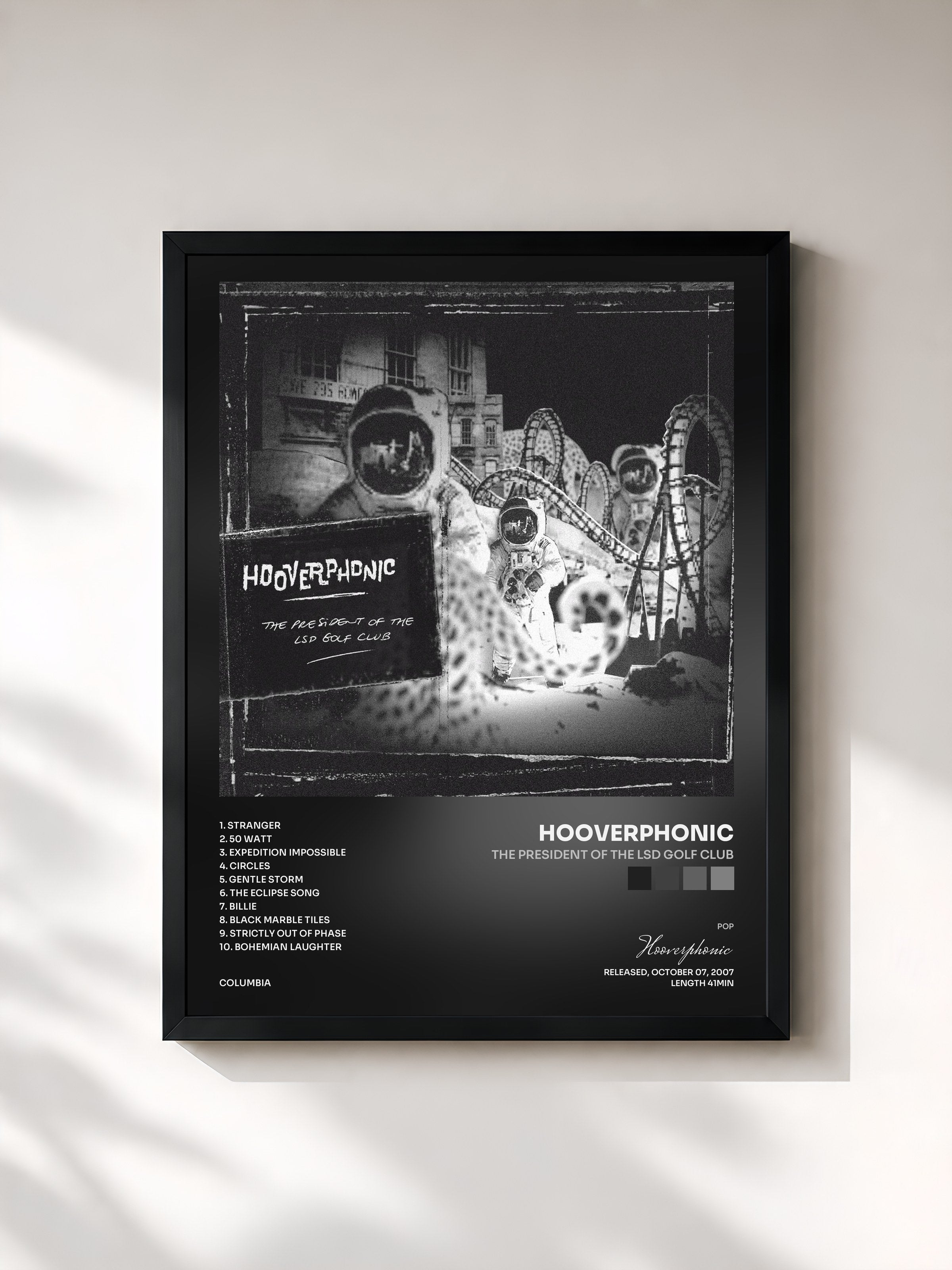#noir Tableau de l'album The President Of The LSD Golf Club de Hooverphonic, cadre noir, imprimé et encadré en France