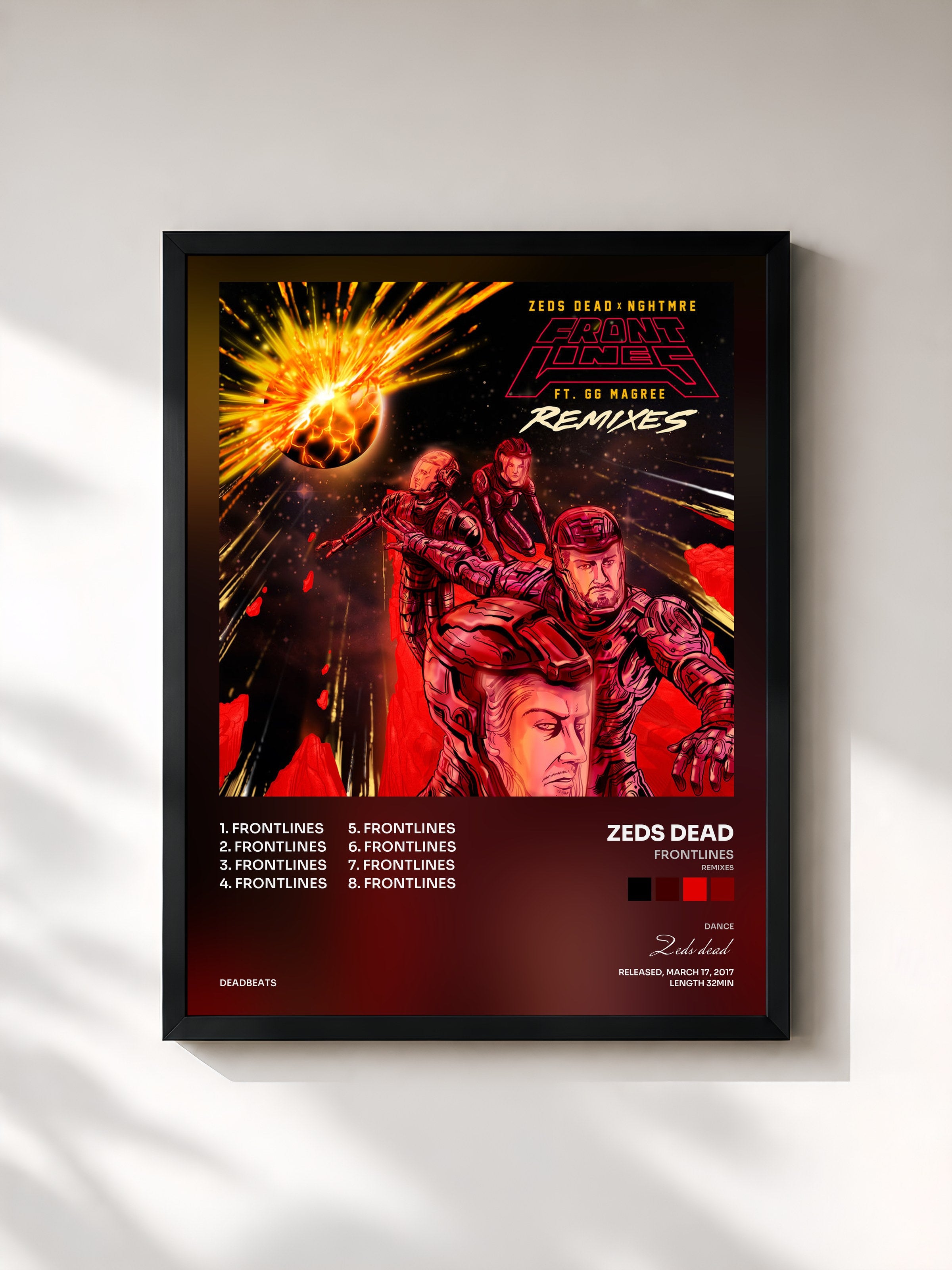 #noir Tableau de l'album Frontlines (Remixes) de Zeds dead, cadre noir, imprimé et encadré en France
