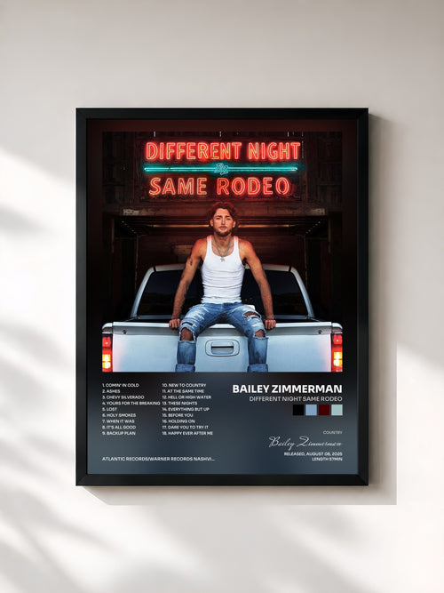 Bailey Zimmerman · Different Night Same Rodeo — Affiche encadrée
