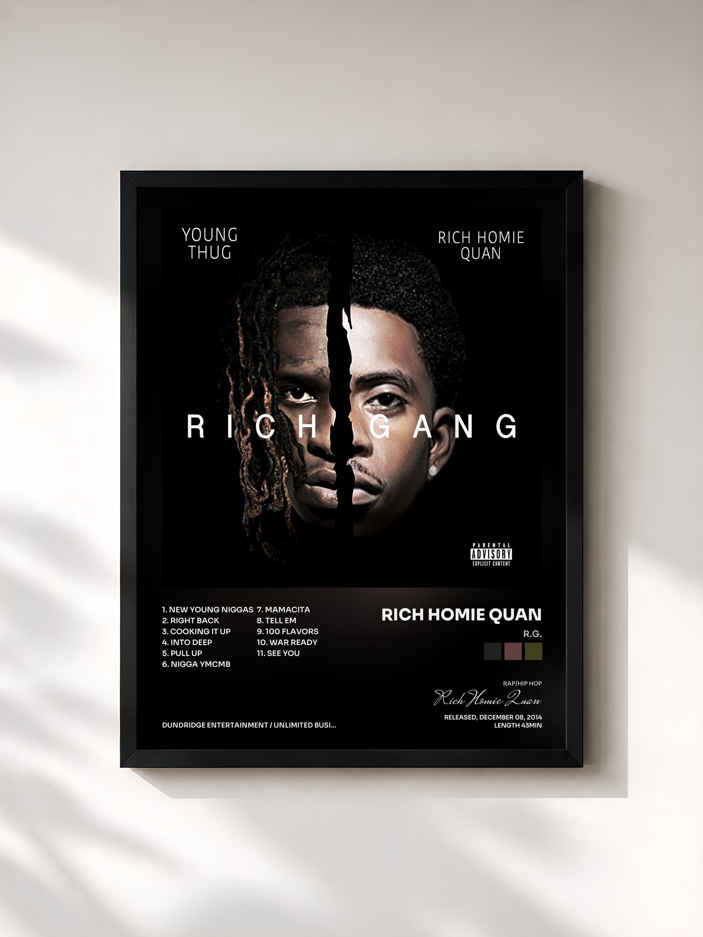 #noir Tableau de l'album R.G. de Rich Homie Quan, cadre noir, imprimé et encadré en France