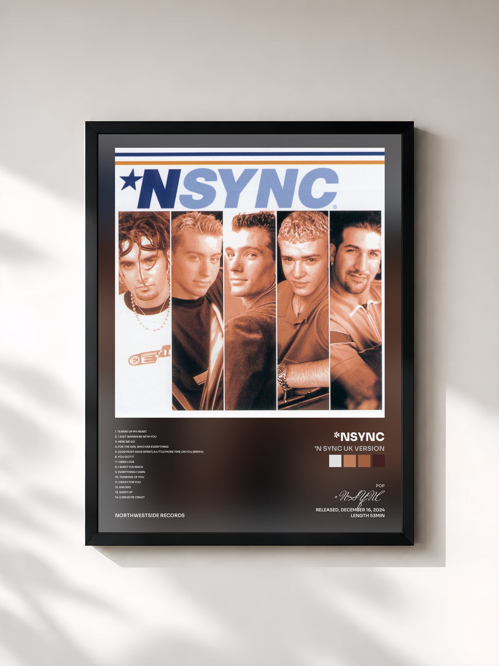 #noir Tableau de l'album 'N Sync UK Version de *NSYNC, cadre noir, imprimé et encadré en France
