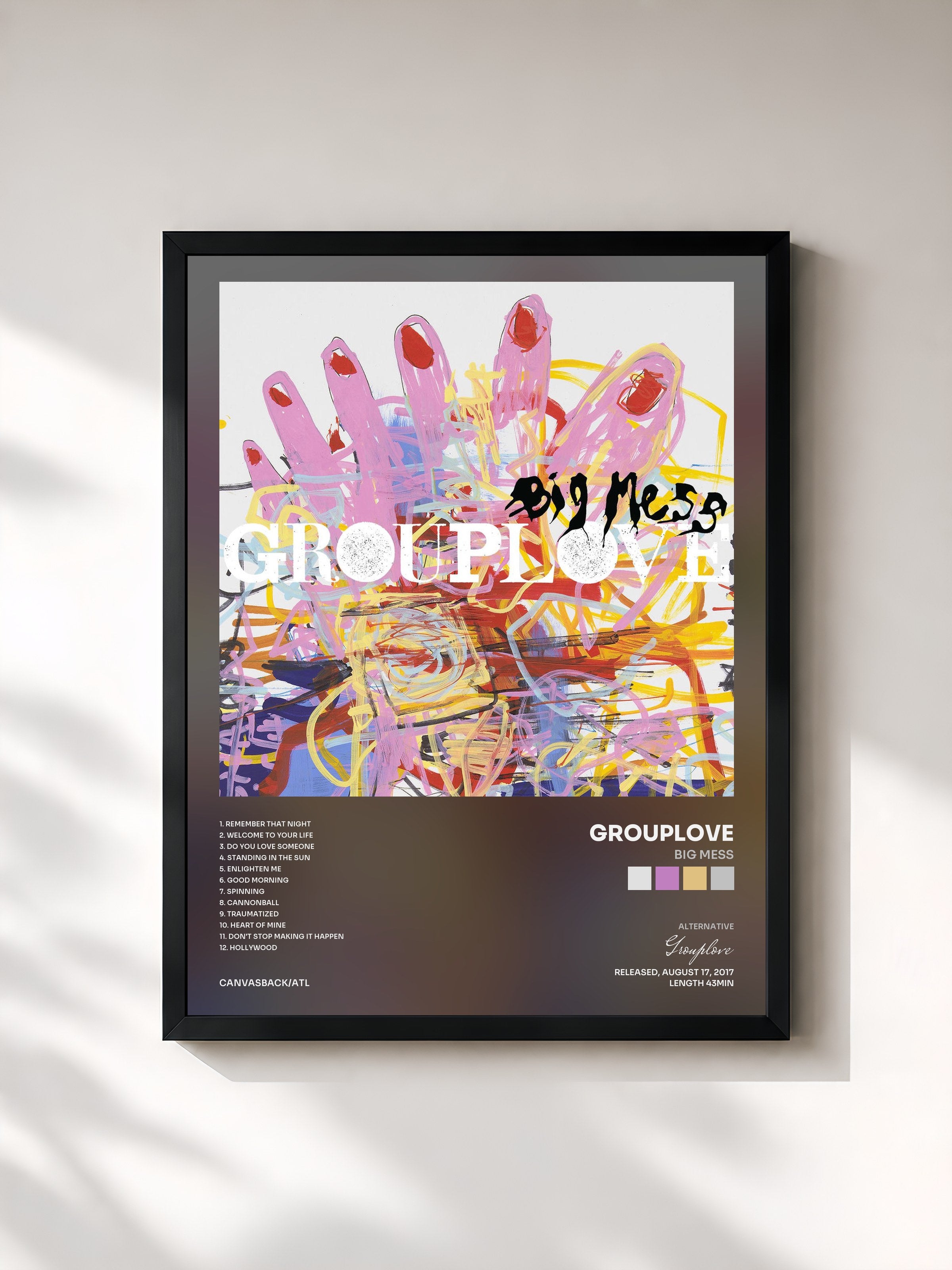 #noir Tableau de l'album Big Mess de Grouplove, cadre noir, imprimé et encadré en France