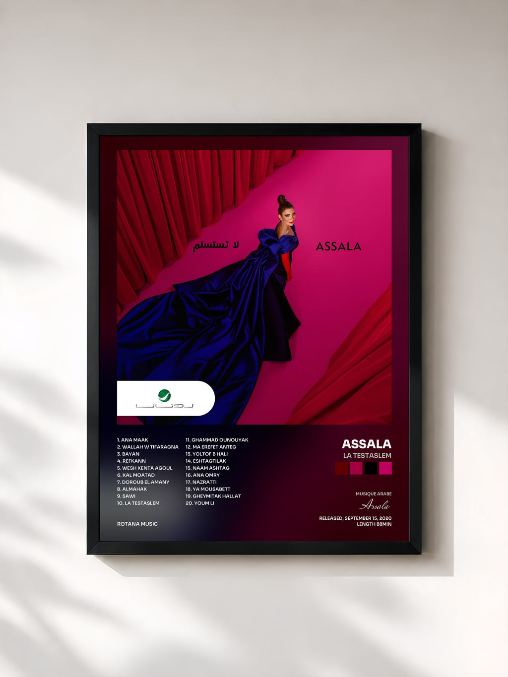 #noir Tableau de l'album La Testaslem de Assala, cadre noir, imprimé et encadré en France