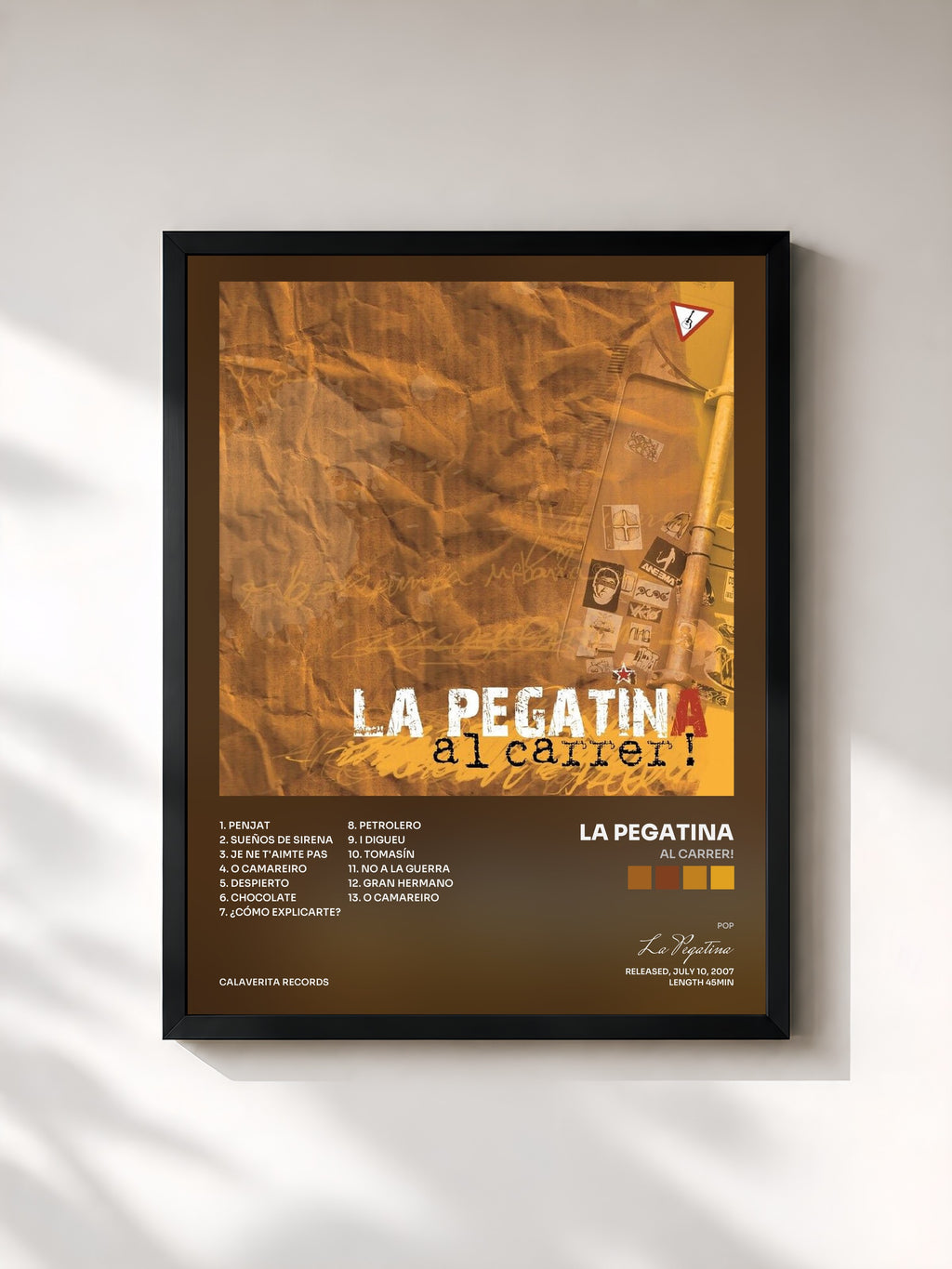 #noir Tableau de l'album Al Carrer! de La Pegatina, cadre noir, imprimé et encadré en France