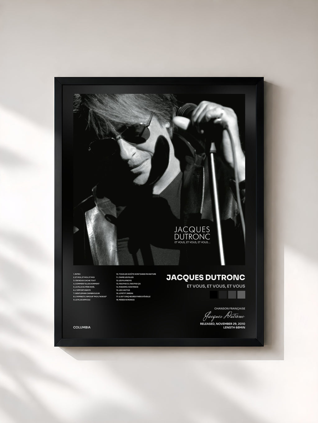 #noir Tableau de l'album Et Vous, Et Vous, Et Vous de Jacques Dutronc, cadre noir, imprimé et encadré en France