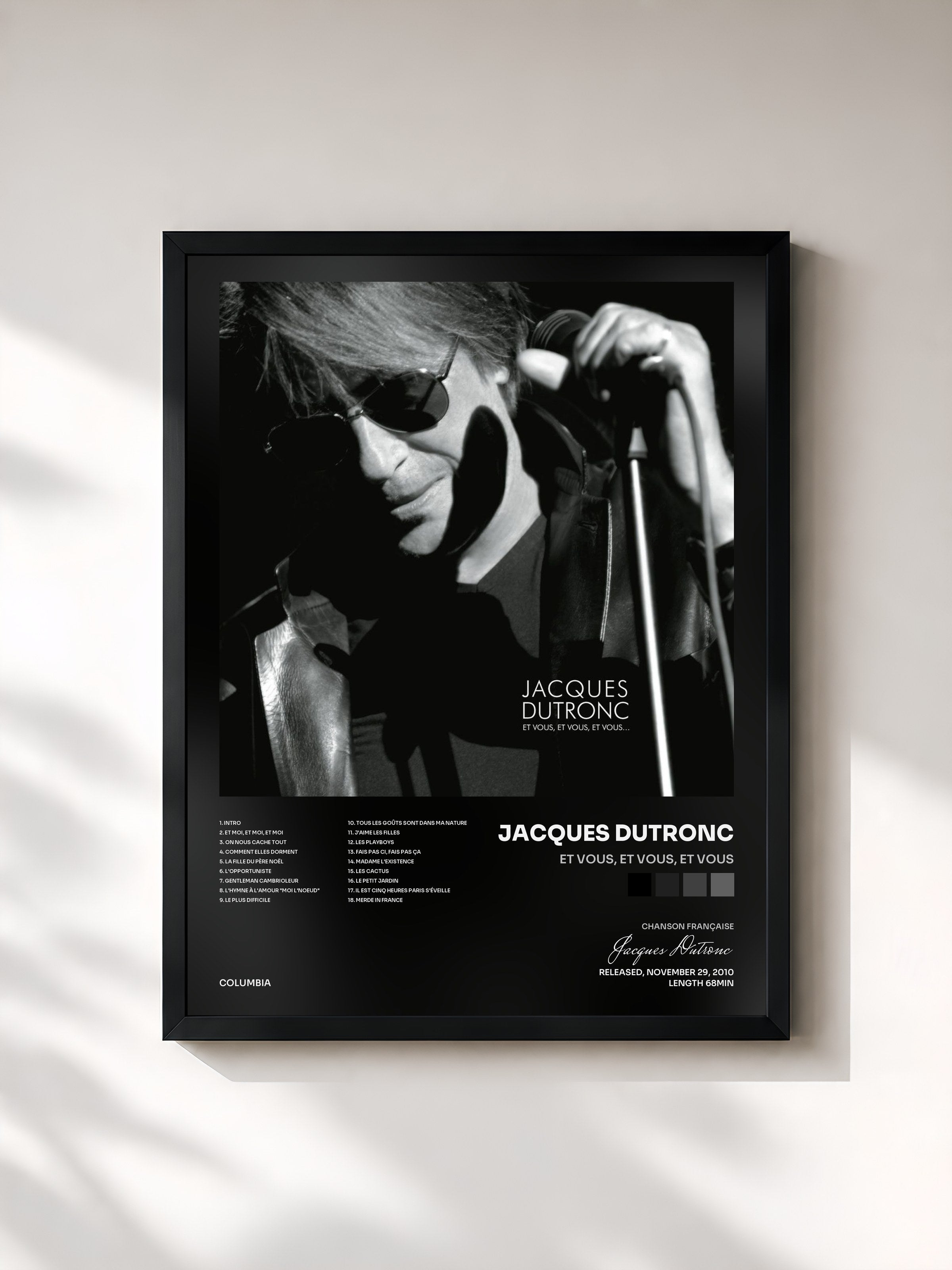 #noir Tableau de l'album Et Vous, Et Vous, Et Vous de Jacques Dutronc, cadre noir, imprimé et encadré en France