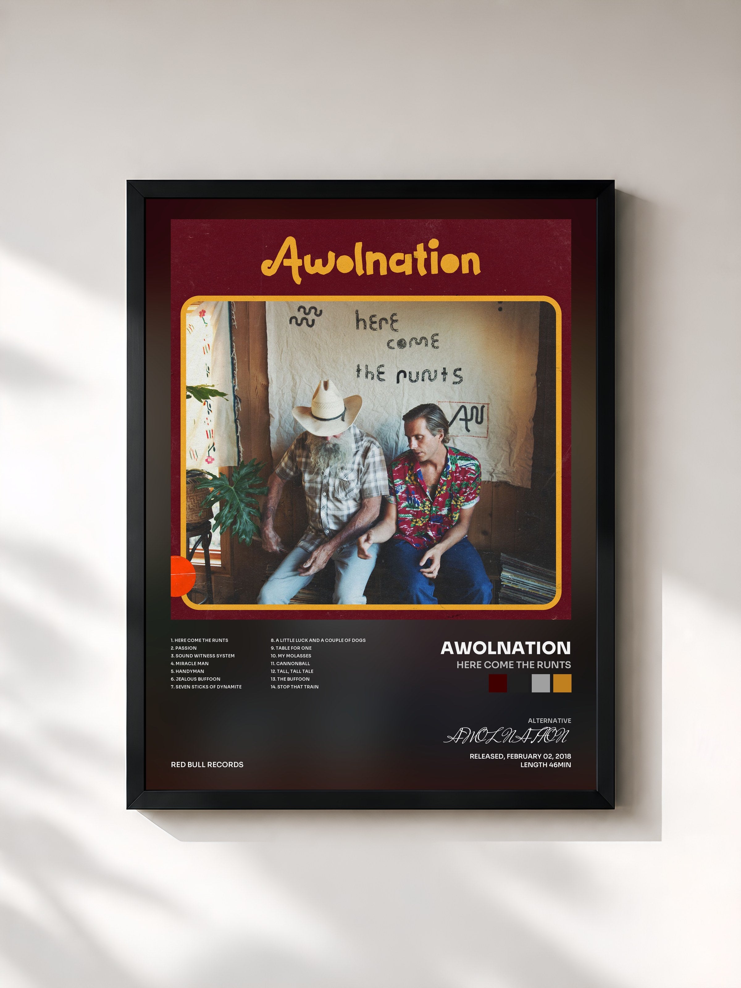 #noir Tableau de l'album Here Come the Runts de AWOLNATION, cadre noir, imprimé et encadré en France