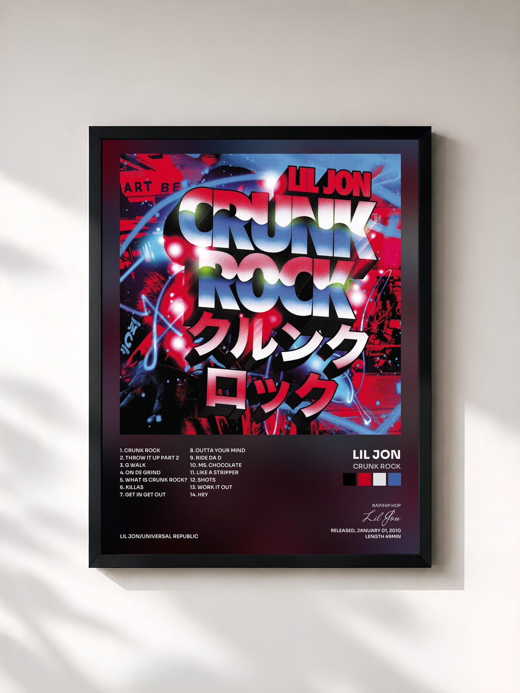 #noir Tableau de l'album Crunk Rock de Lil Jon, cadre noir, imprimé et encadré en France