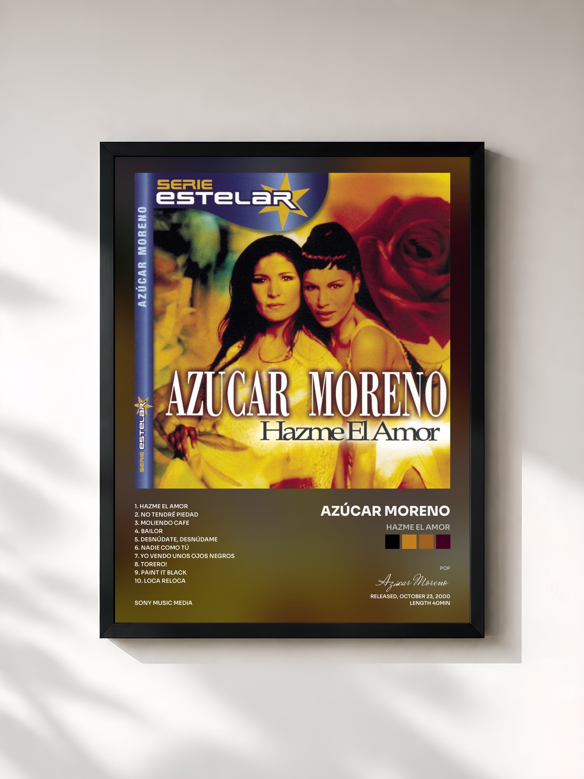 #noir Tableau de l'album Hazme El Amor de Azúcar Moreno, cadre noir, imprimé et encadré en France