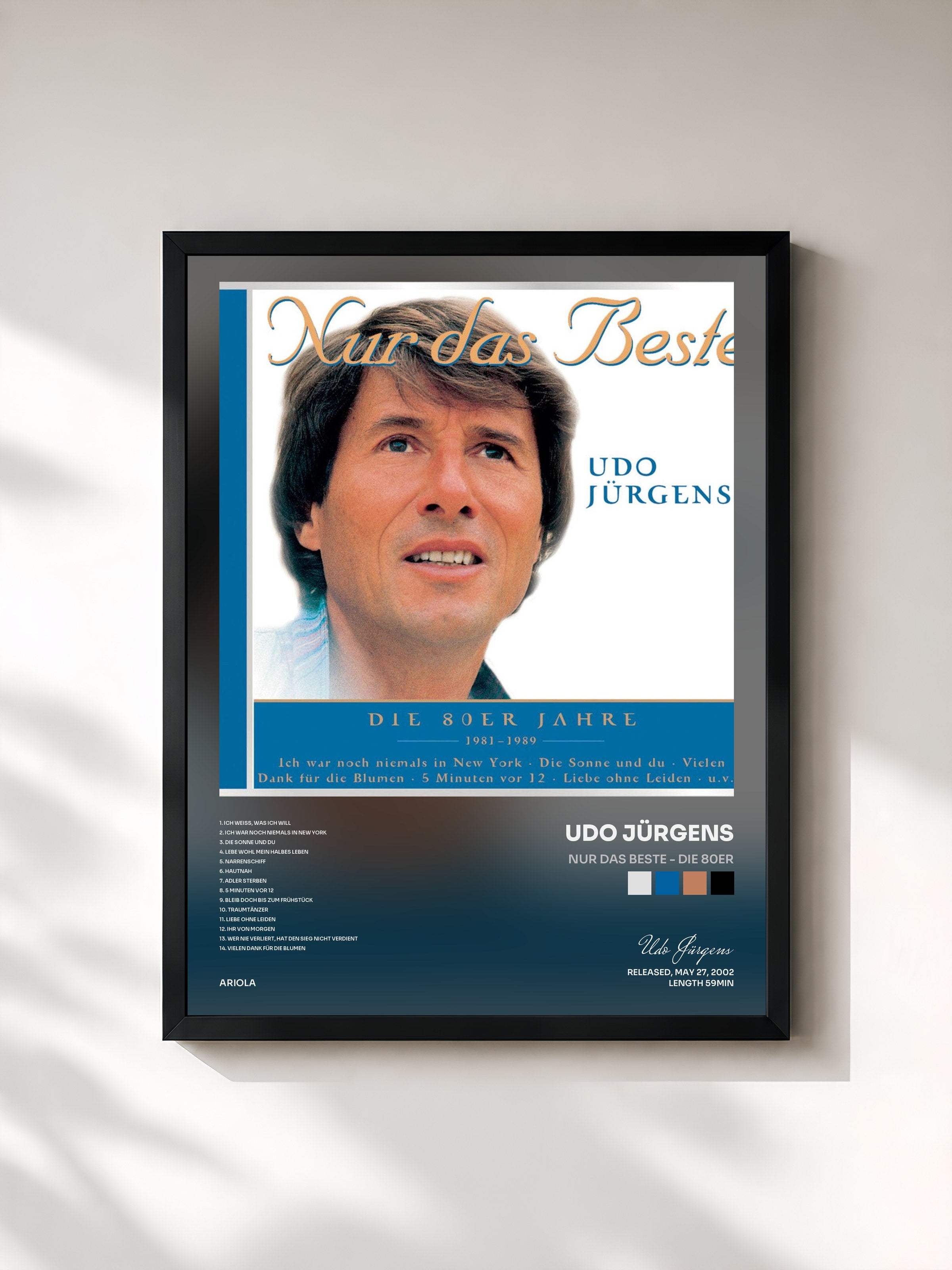 #noir Tableau de l'album Nur das Beste - Die 80er de Udo Jürgens, cadre noir, imprimé et encadré en France