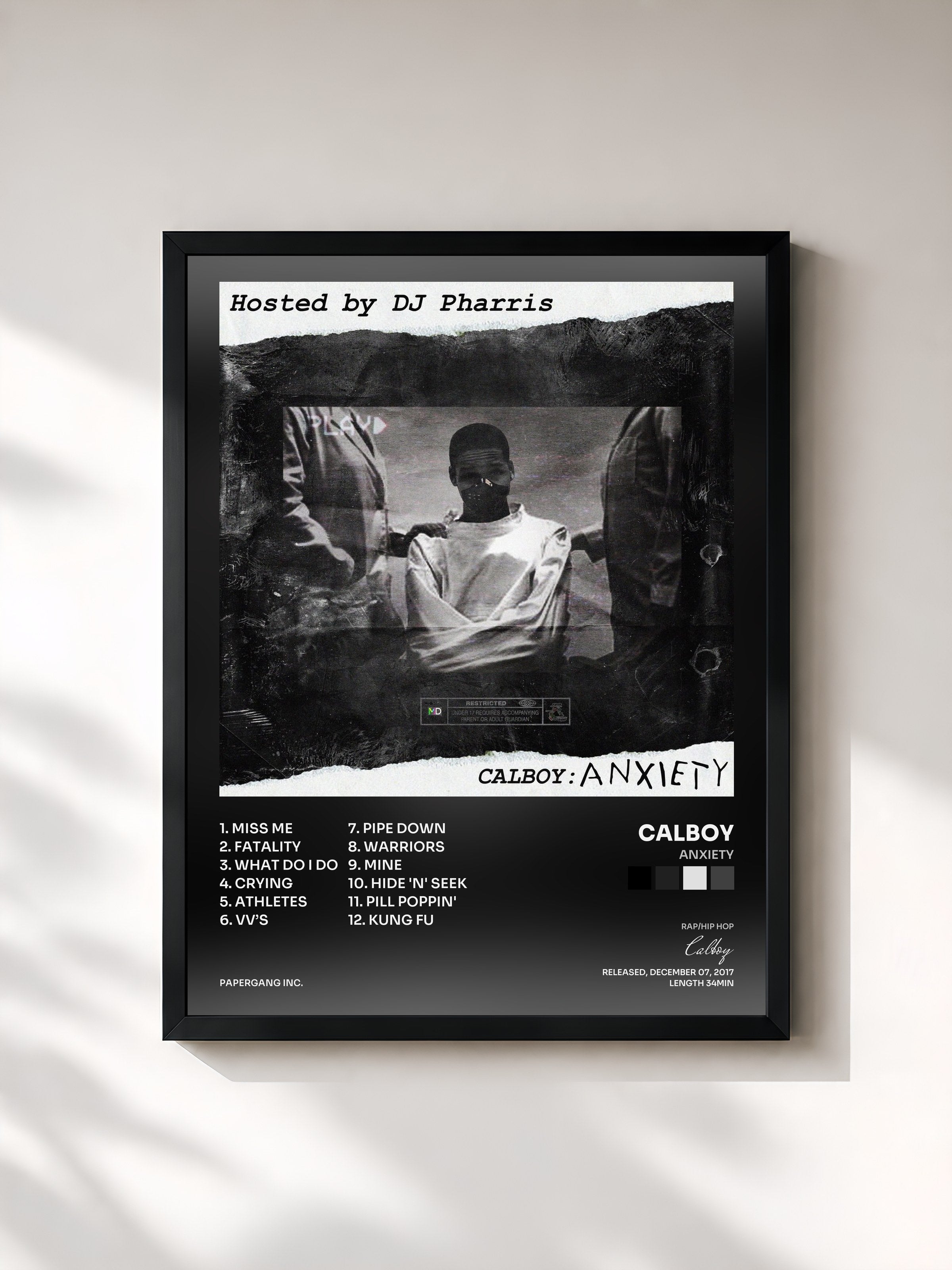 #noir Tableau de l'album Anxiety de Calboy, cadre noir, imprimé et encadré en France