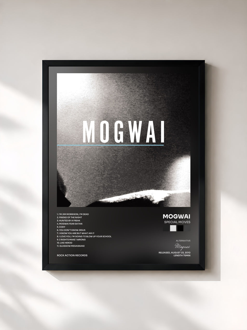 #noir Tableau de l'album Special Moves de Mogwai, cadre noir, imprimé et encadré en France