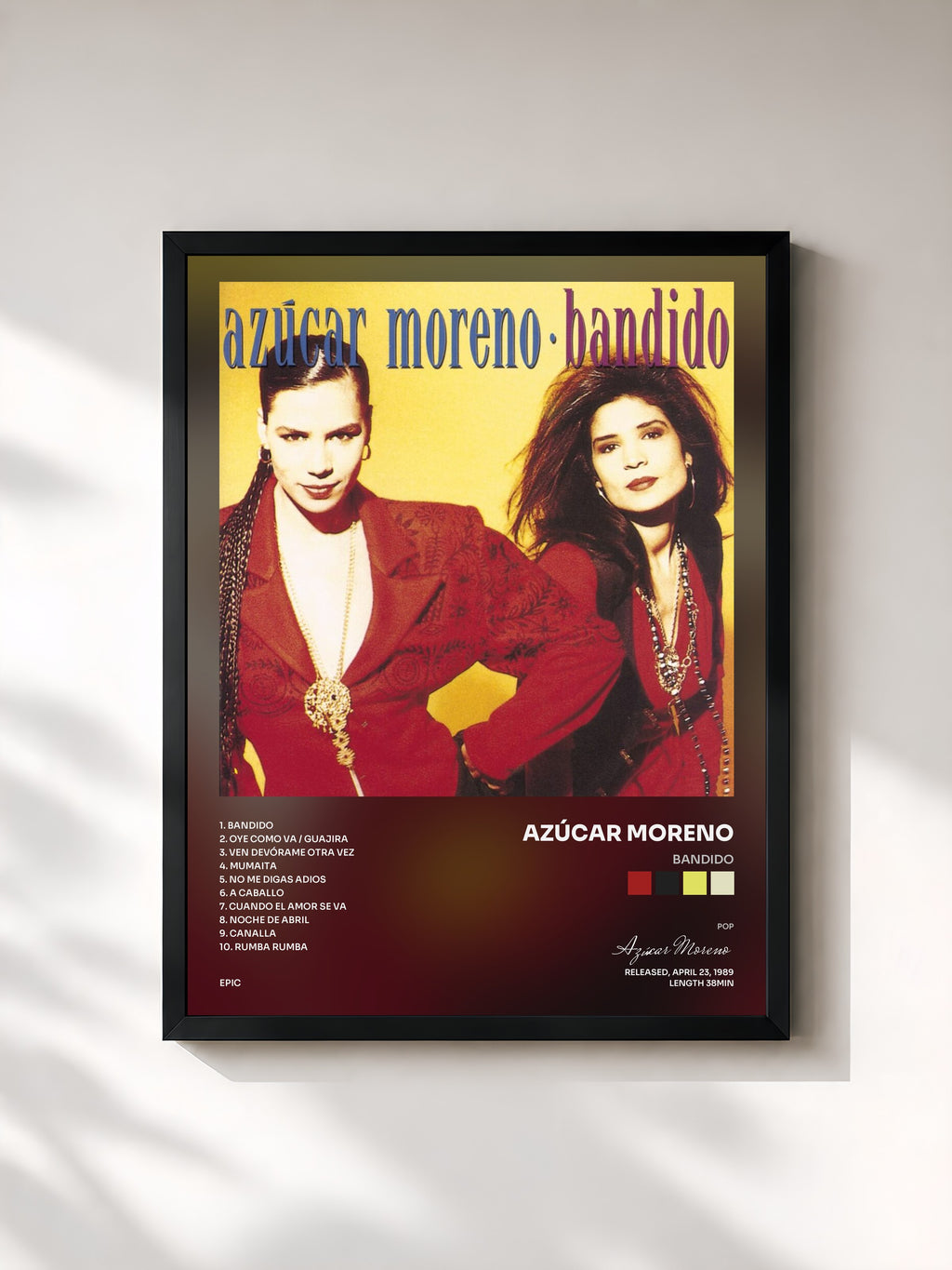 #noir Tableau de l'album Bandido de Azúcar Moreno, cadre noir, imprimé et encadré en France