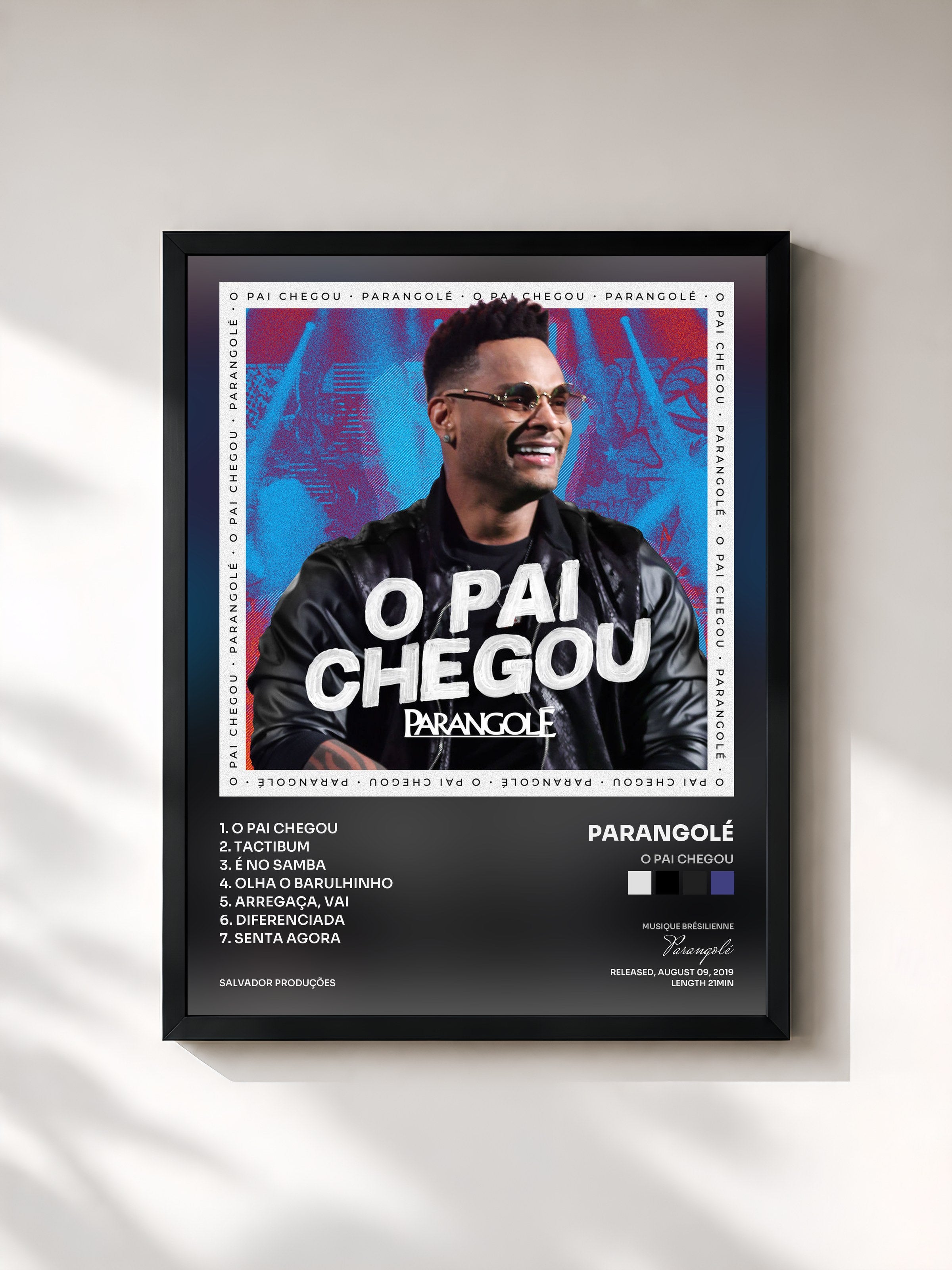 #noir Tableau de l'album O Pai Chegou de Parangolé, cadre noir, imprimé et encadré en France