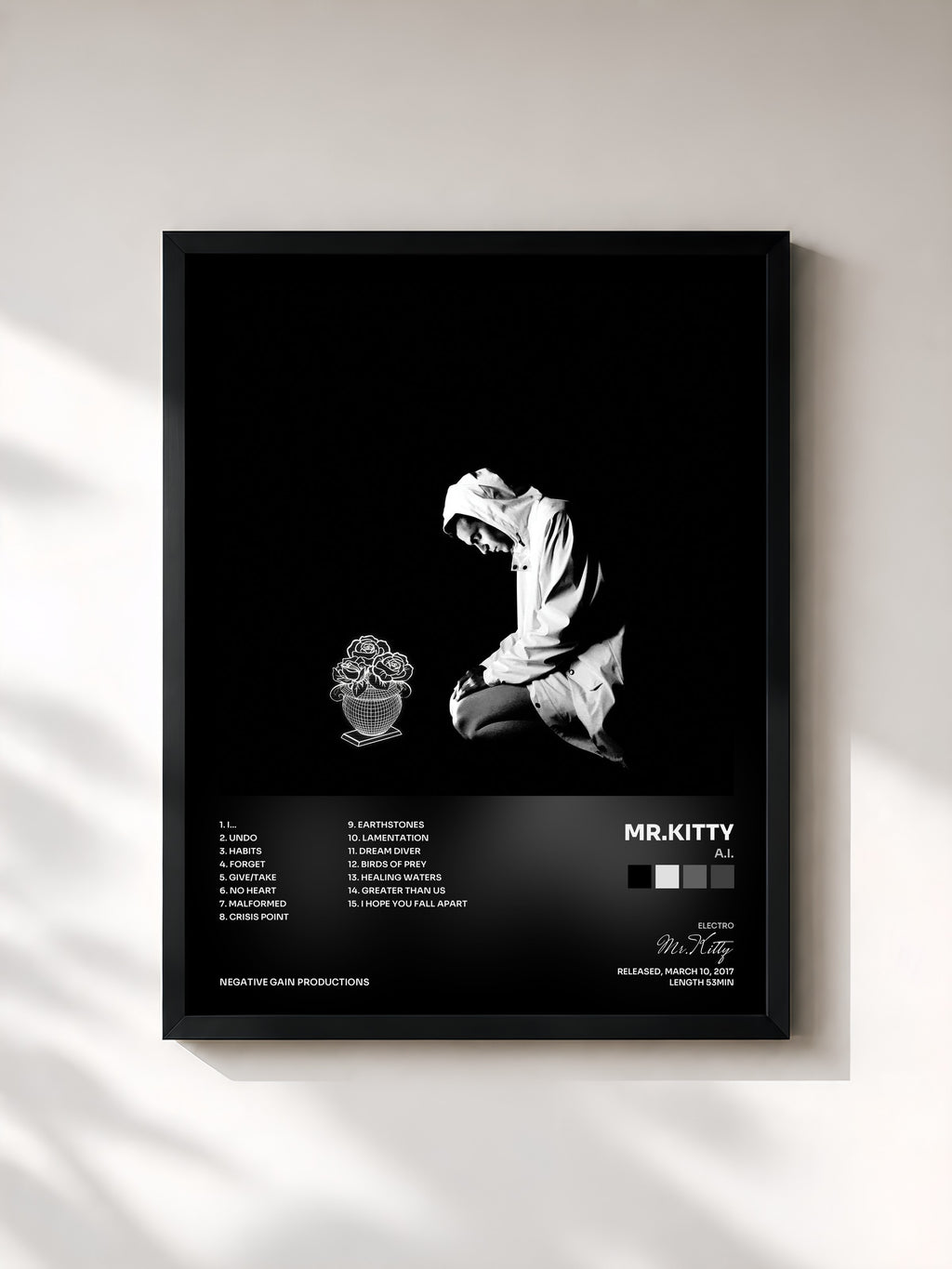 #noir Tableau de l'album A.I. de Mr.Kitty, cadre noir, imprimé et encadré en France