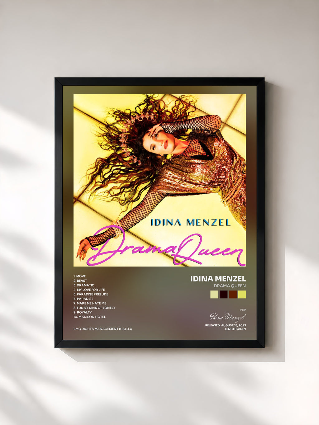 #noir Tableau de l'album Drama Queen de Idina Menzel, cadre noir, imprimé et encadré en France