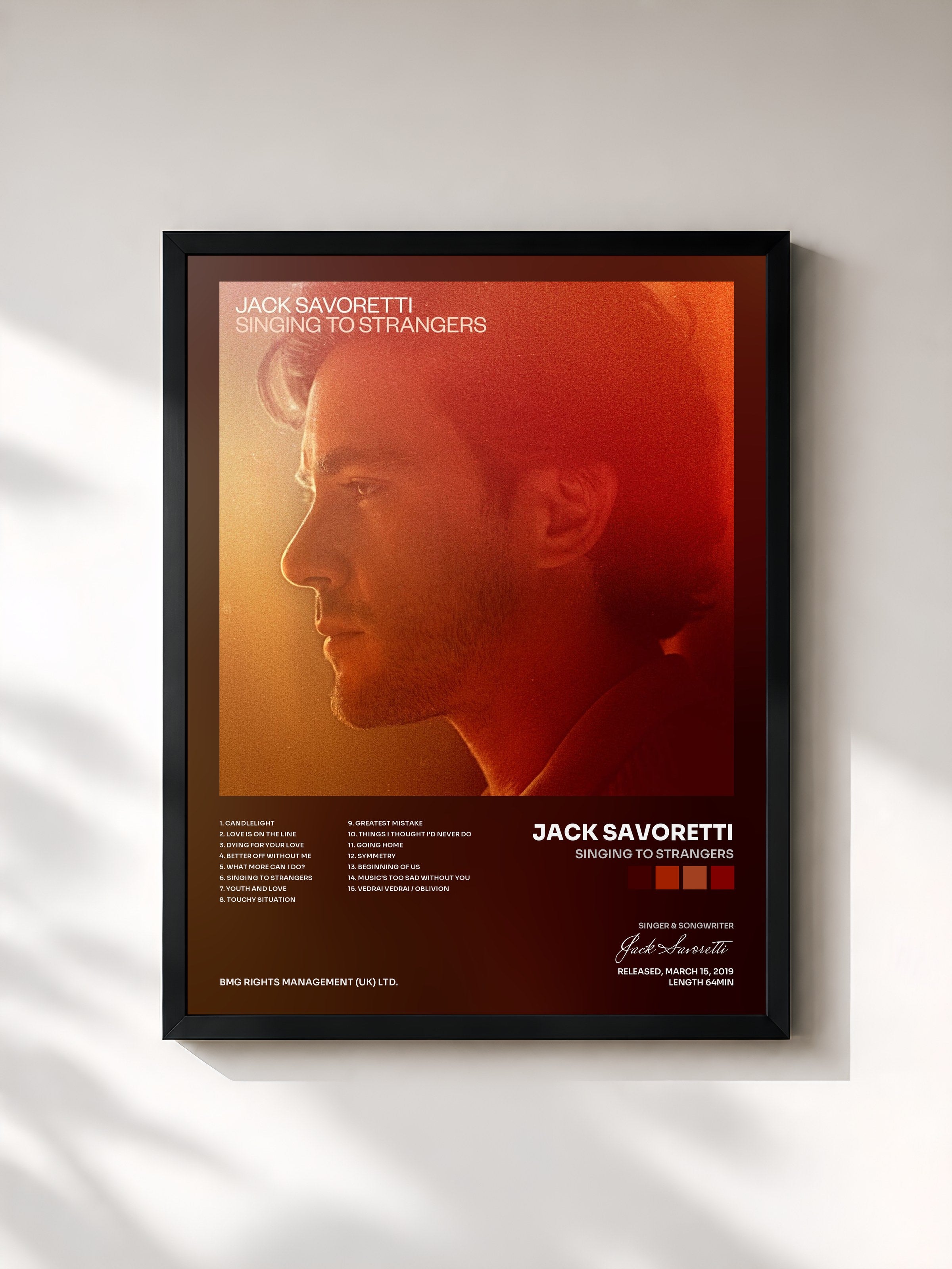 #noir Tableau de l'album Singing to Strangers de Jack Savoretti, cadre noir, imprimé et encadré en France