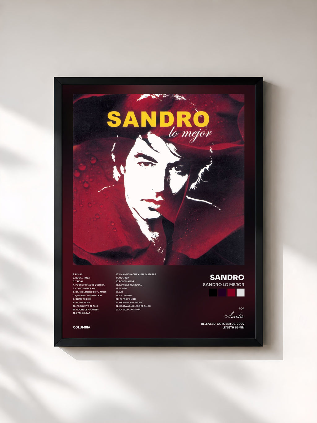 #noir Tableau de l'album Sandro Lo Mejor de Sandro, cadre noir, imprimé et encadré en France