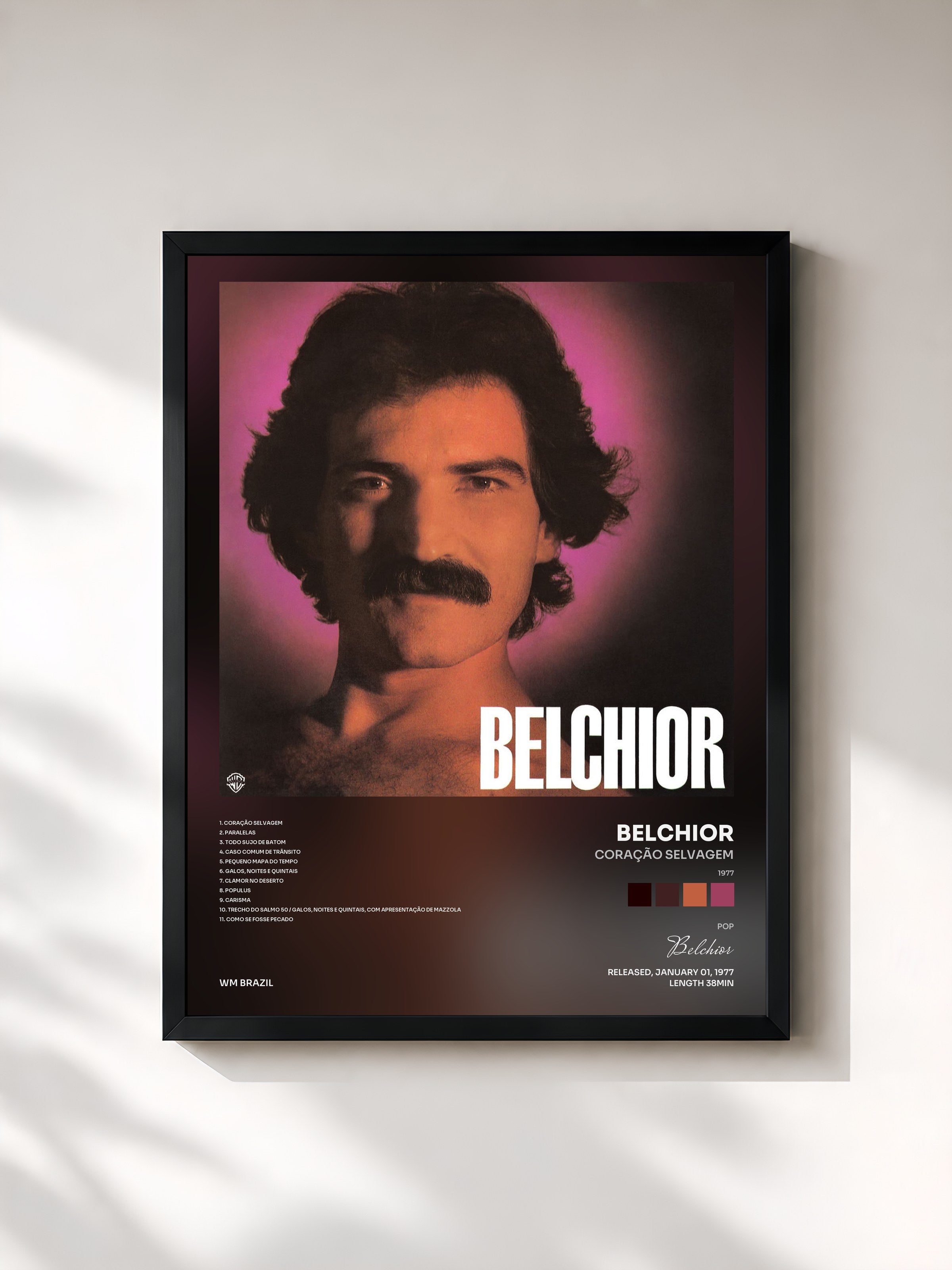 #noir Tableau de l'album Coração selvagem (1977) de Belchior, cadre noir, imprimé et encadré en France