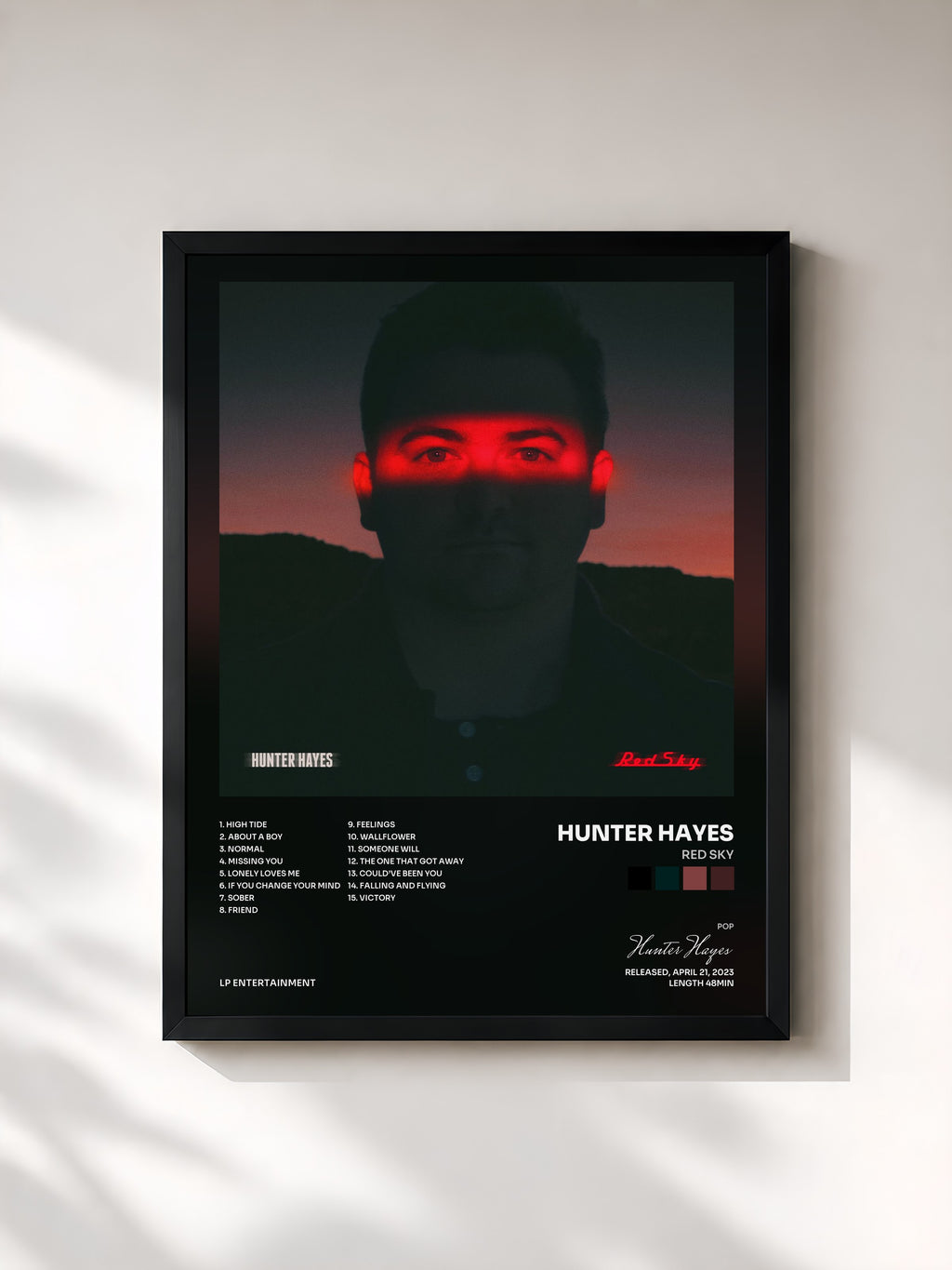 #noir Tableau de l'album Red Sky de Hunter Hayes, cadre noir, imprimé et encadré en France